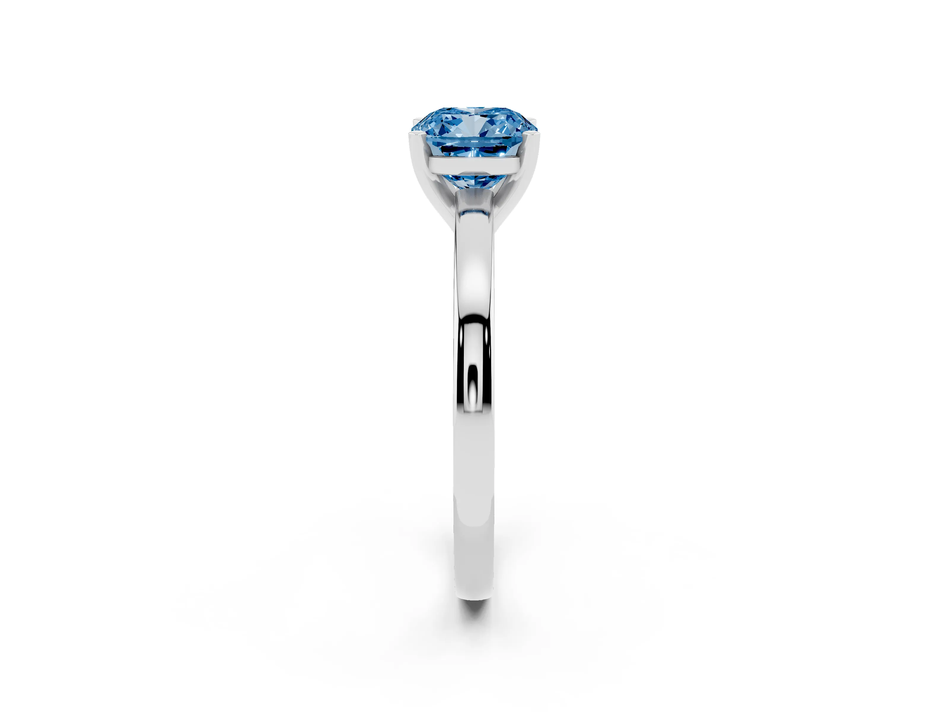 Fancy Blue Cushion Cut Diamond Solitaire Engagement Ring Set in Platinum with Prong Setting on a Classic Band