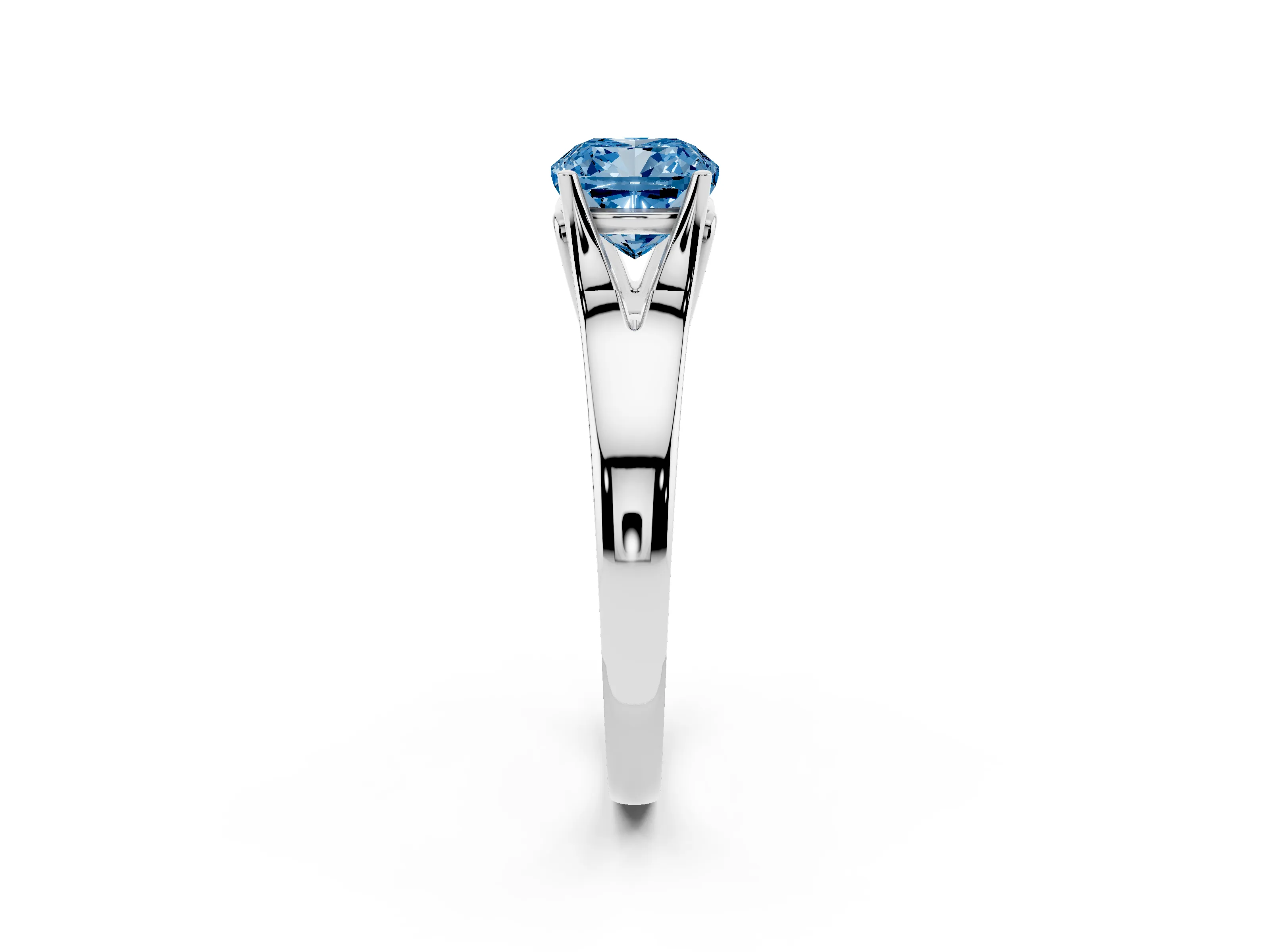 Fancy Blue Cushion Cut Diamond Solitaire Ring Set in White gold with Arched Cathedral Band and Prong Setting