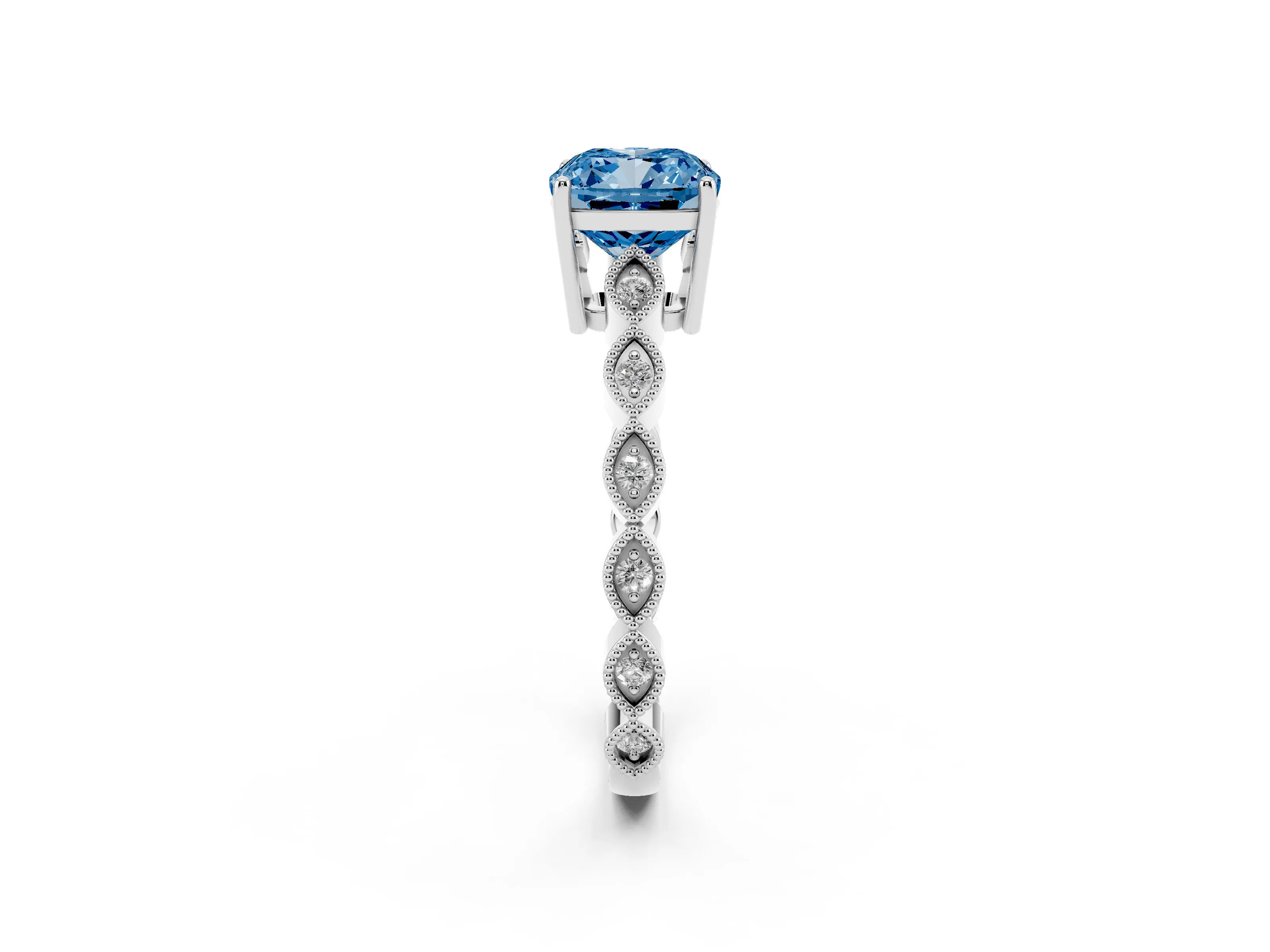 Fancy Blue Cushion Cut Diamond Solitaire Ring Set in Silver with Infinity Twist Pavé Band