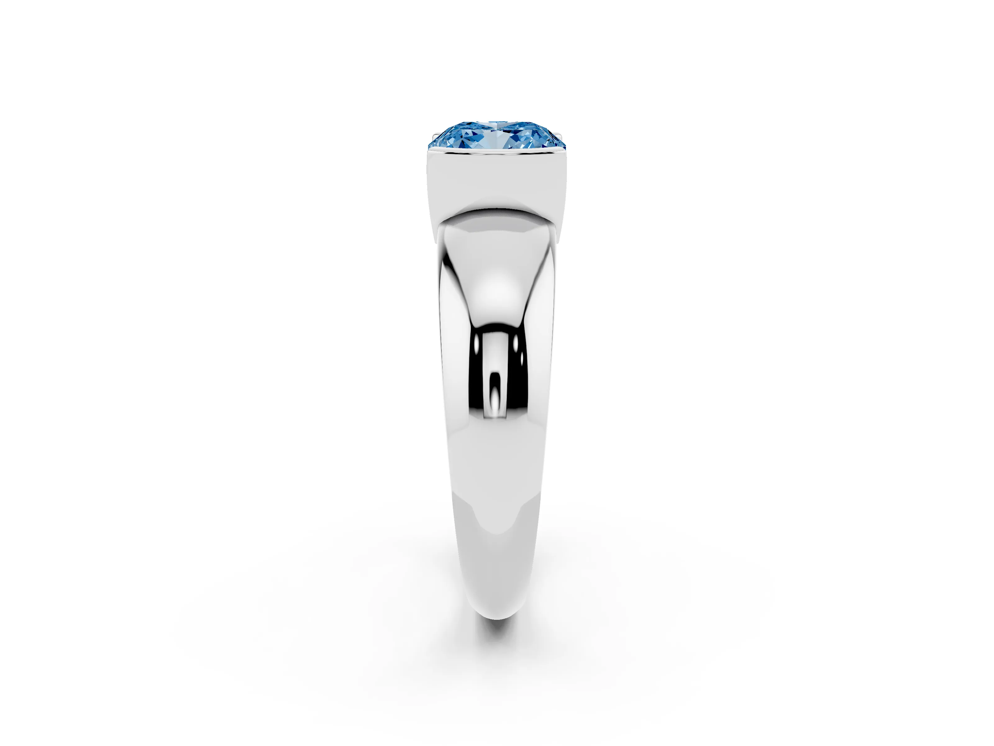 Fancy Blue Cushion Cut Diamond Solitaire Tension Set Ring Set in White gold with Wide Band