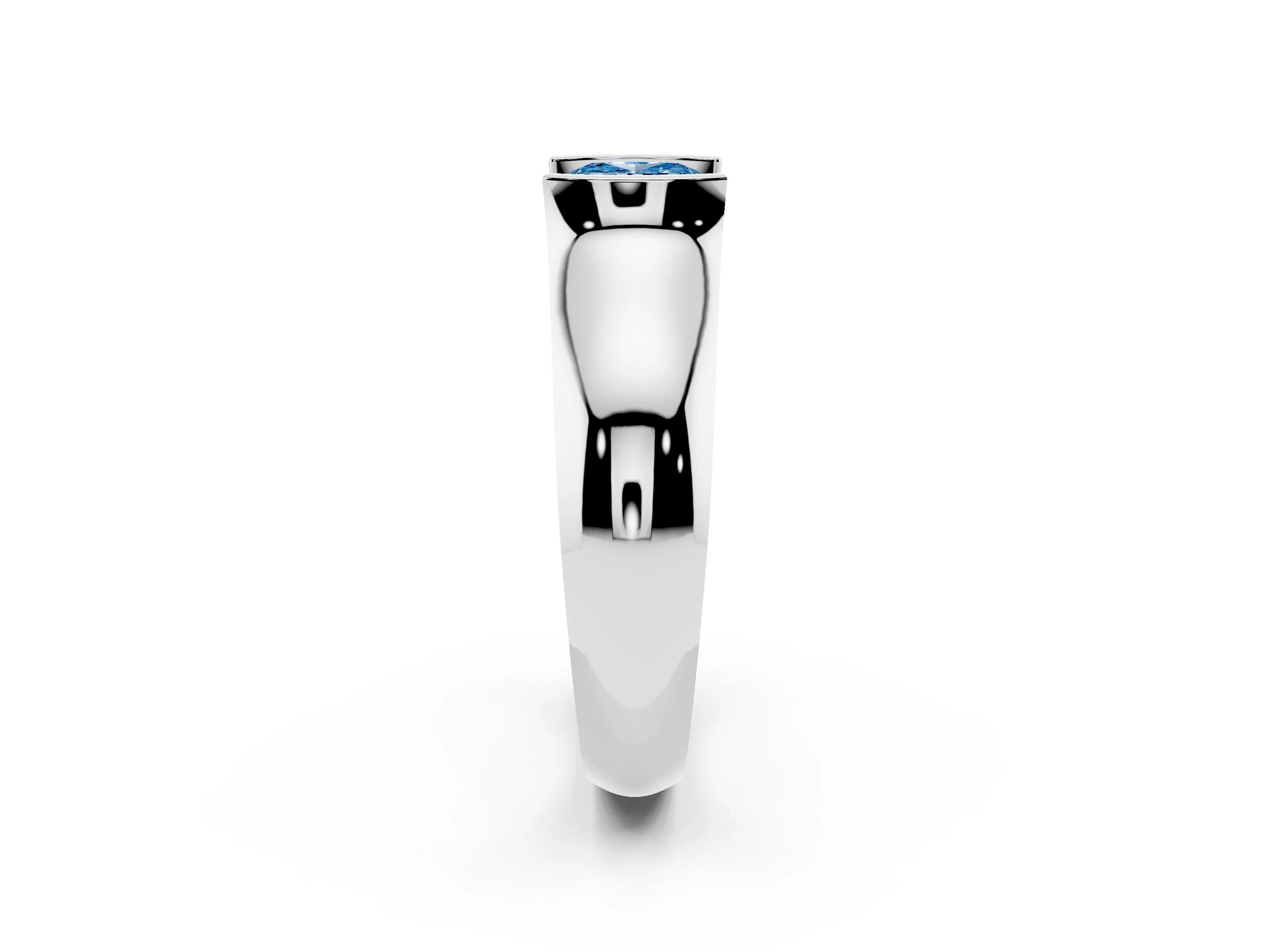 Fancy Blue Cushion Cut Diamond Bezel Solitaire Ring Set in White gold with Wide Band