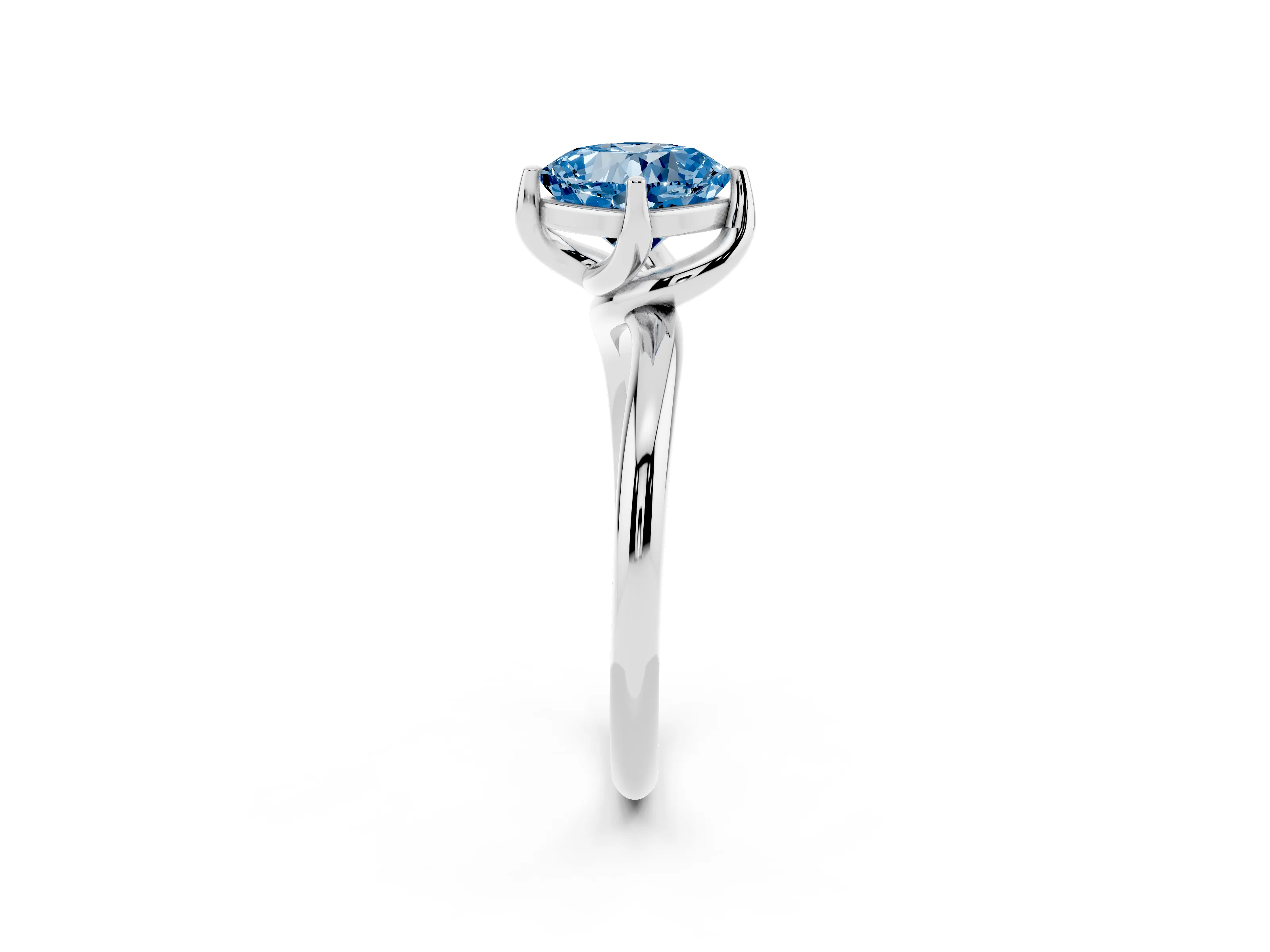 Fancy Blue Cushion Cut Diamond Solitaire Engagement Ring Set in Platinum with Classic Plain Band