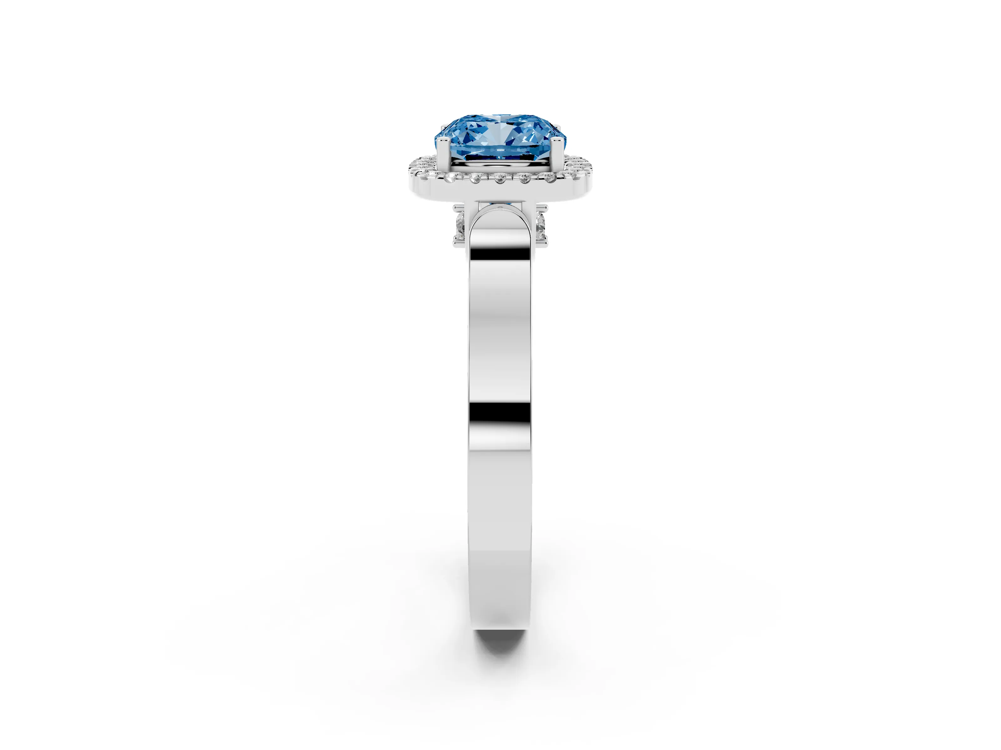 Fancy Blue Cushion Cut Diamond Halo Ring Set in Platinum with Pavé-Lined Split Shank Band