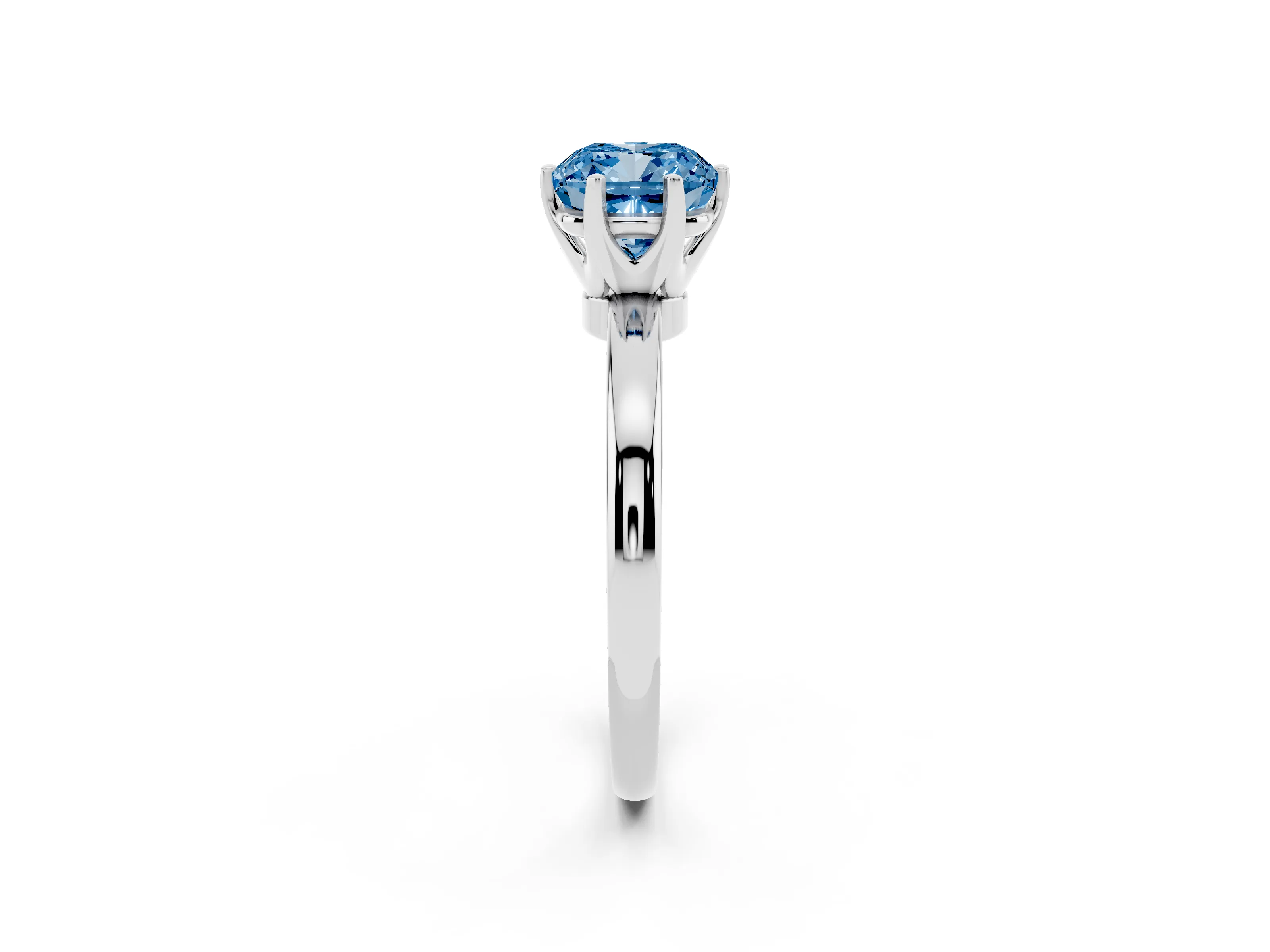 Fancy Blue Cushion Cut Diamond Solitaire Ring Set in Silver with Raised Prong Setting on a Classic Band