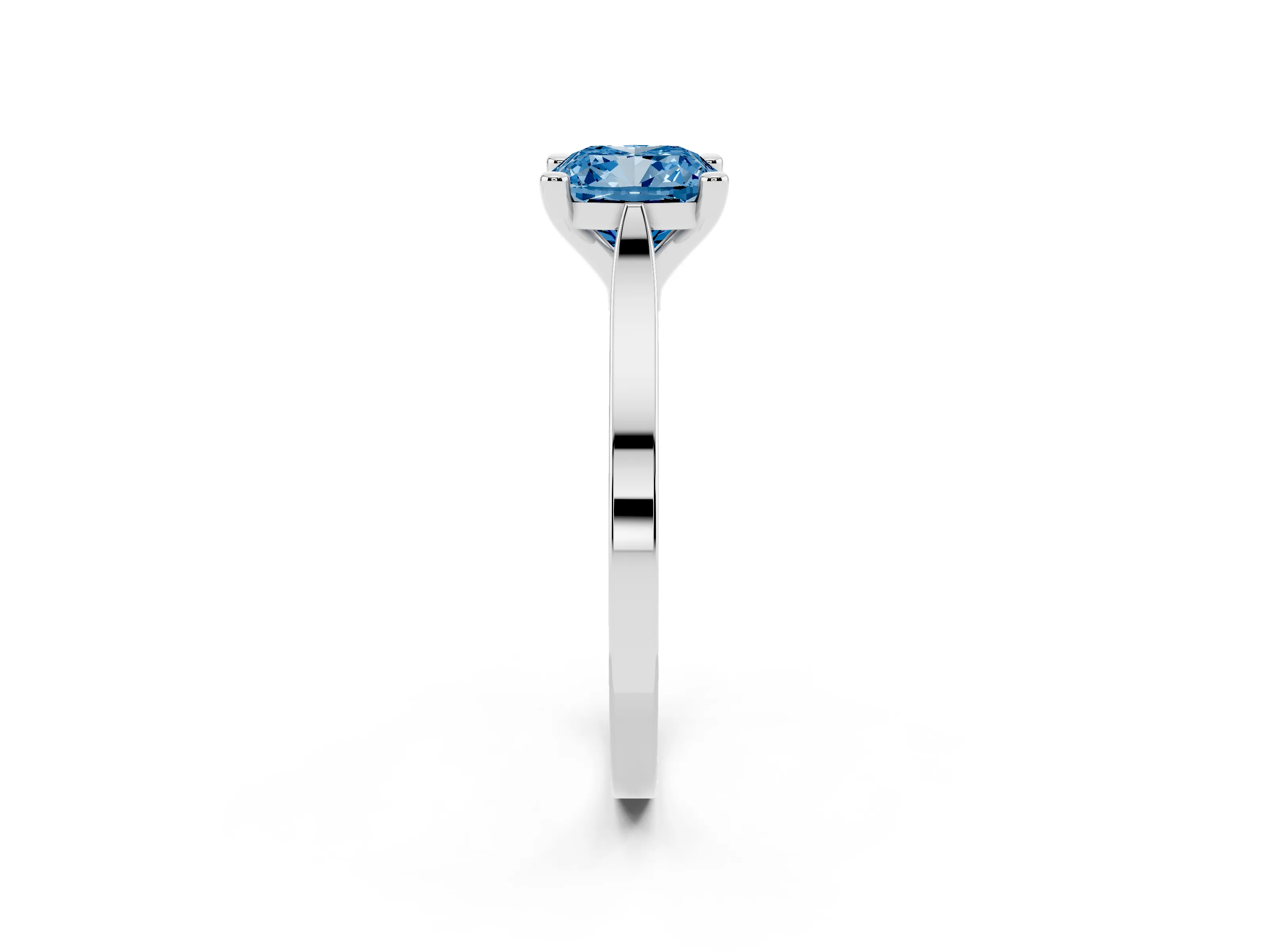 Fancy Blue Cushion Cut Diamond Solitaire Ring Set in White gold with Prong Setting and Tapered Band