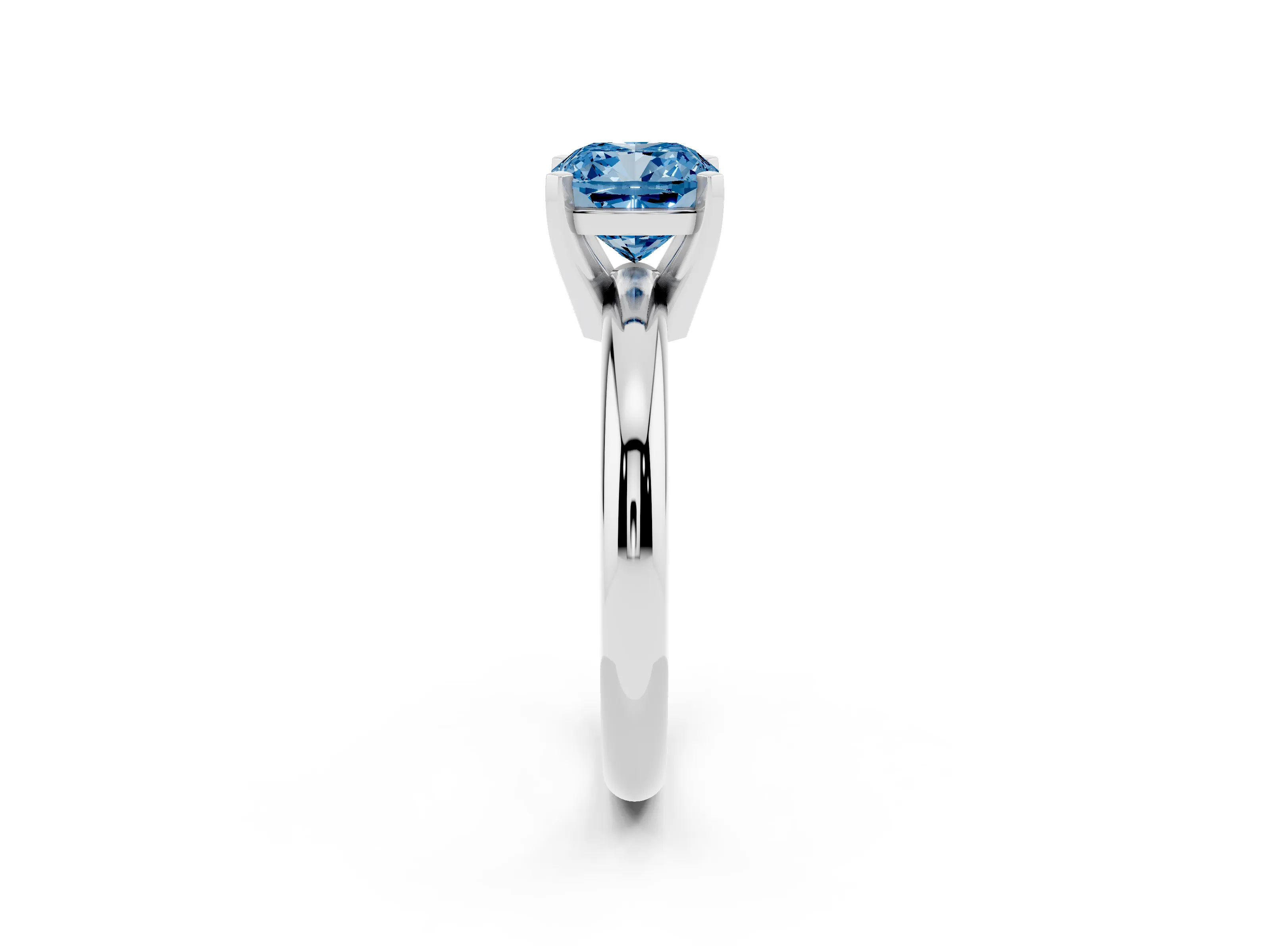 Fancy Blue Cushion Cut Diamond Solitaire Engagement Ring Set in White gold with Round Band and Prong Setting