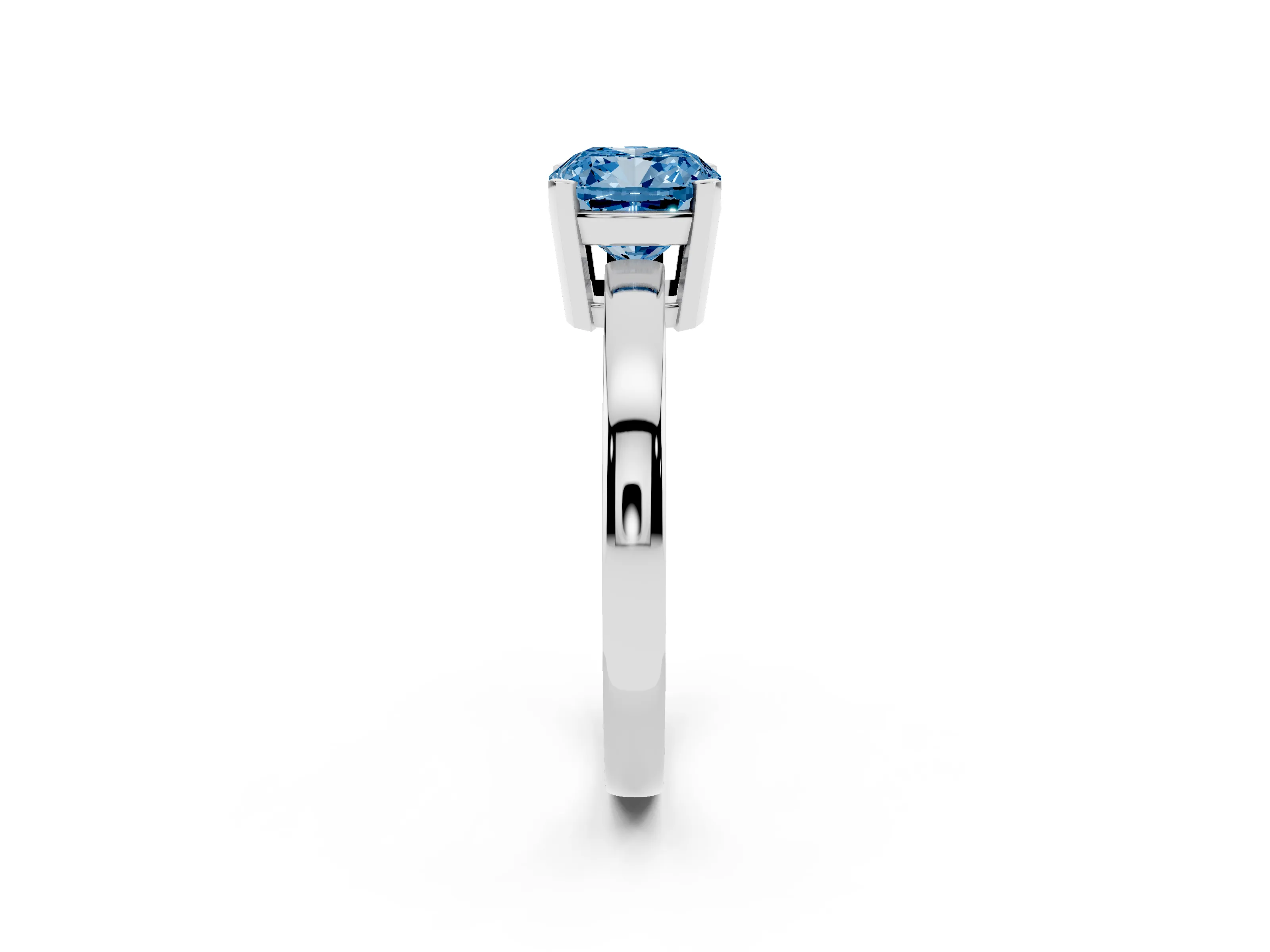 Fancy Blue Cushion Cut Diamond Solitaire Ring Set in Silver with Prong Head and Smooth Polished Band
