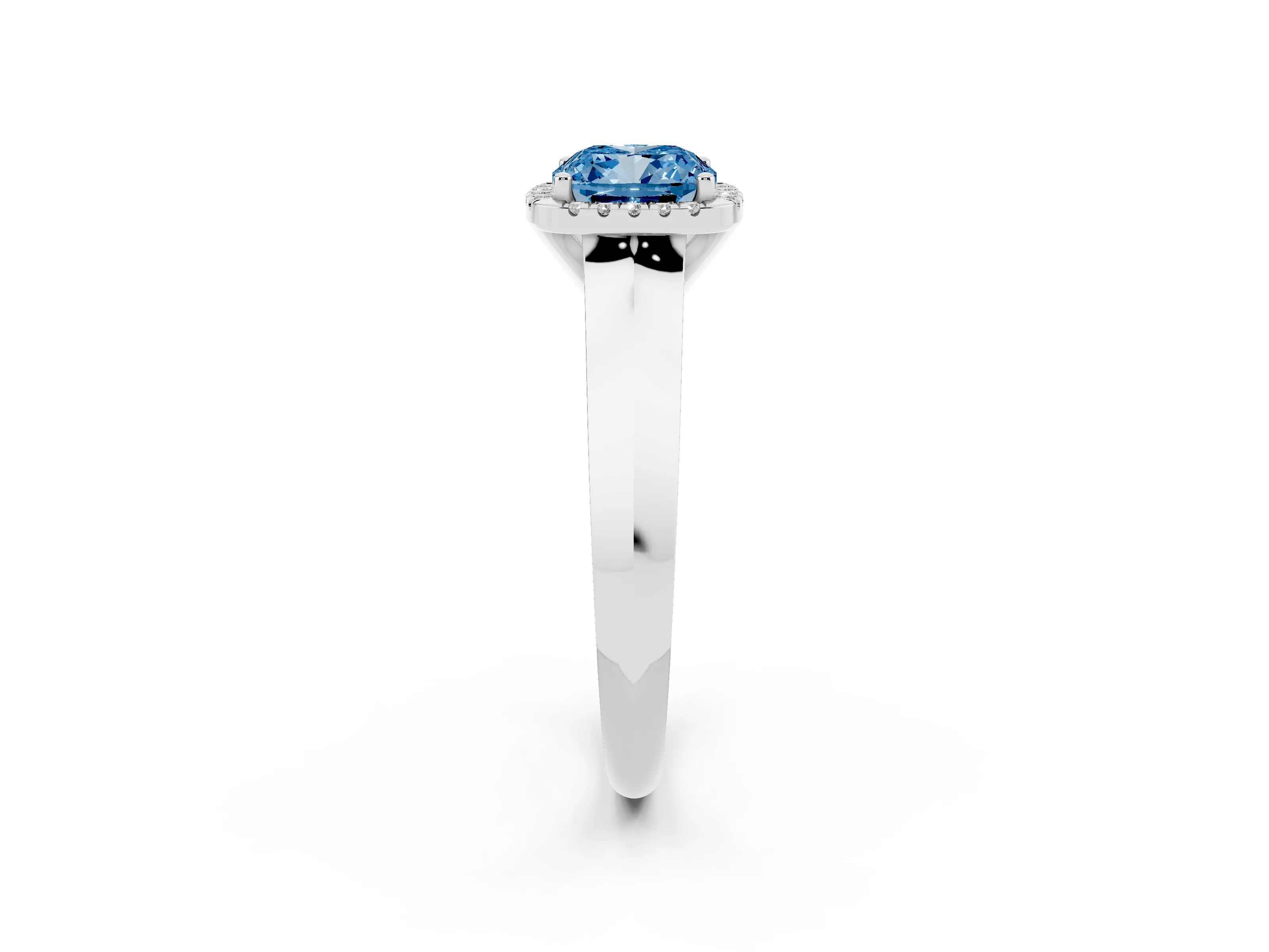 Fancy Blue Cushion Cut Diamond Halo Ring Set in Platinum with Cathedral Band and Prong Setting