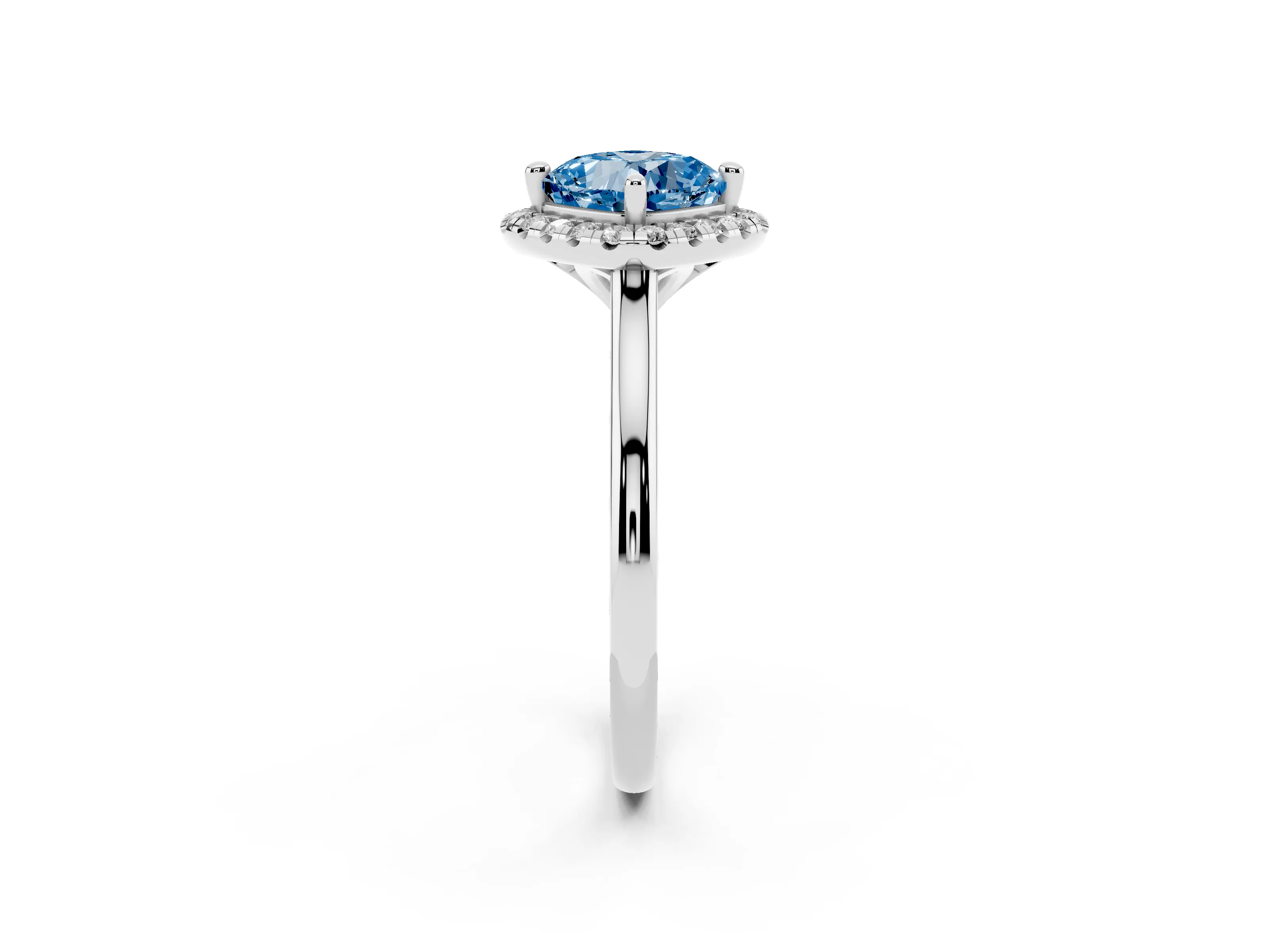 Fancy Blue Cushion Cut Diamond Halo Engagement Ring Set in Silver with Pavé Band and Rising Shoulders