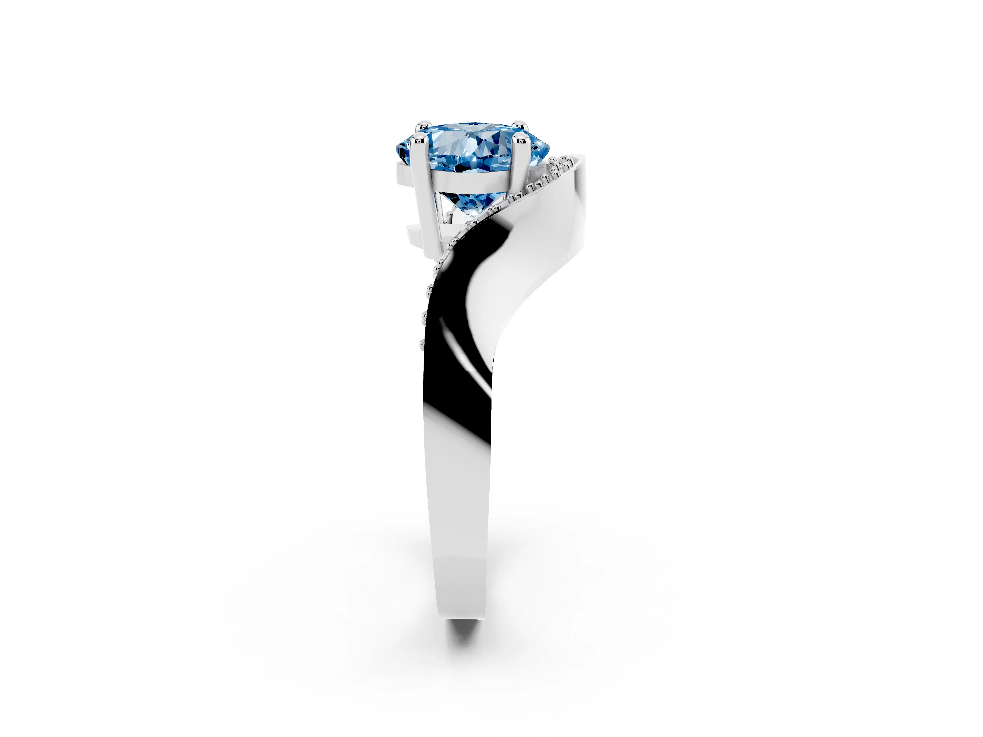 Fancy Blue Cushion Cut Diamond Solitaire Engagement Ring Set in White gold with Pavé Shoulders