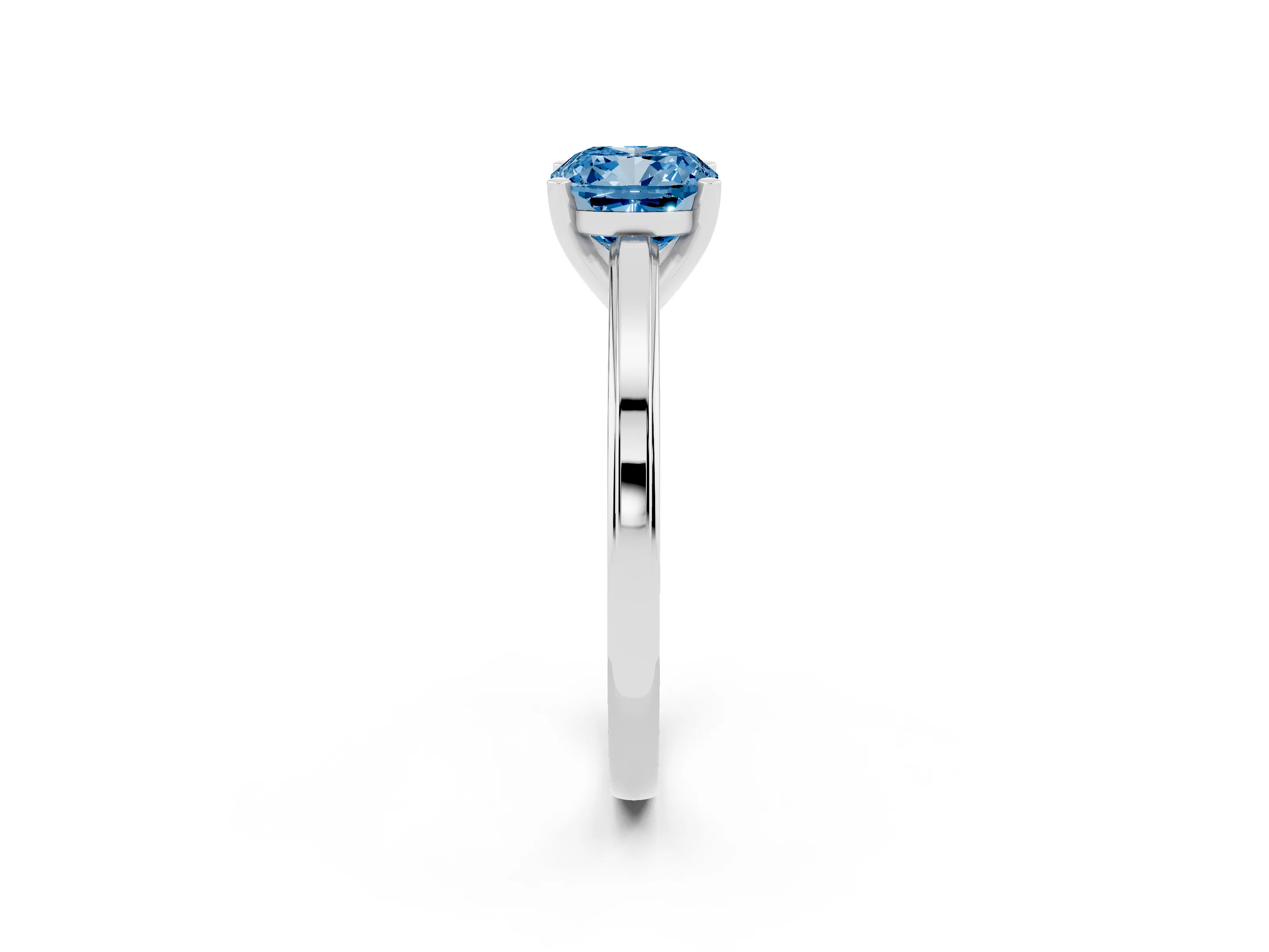 Fancy Blue Cushion Cut Diamond Solitaire Ring Set in Platinum with Prong Setting and Classic Band
