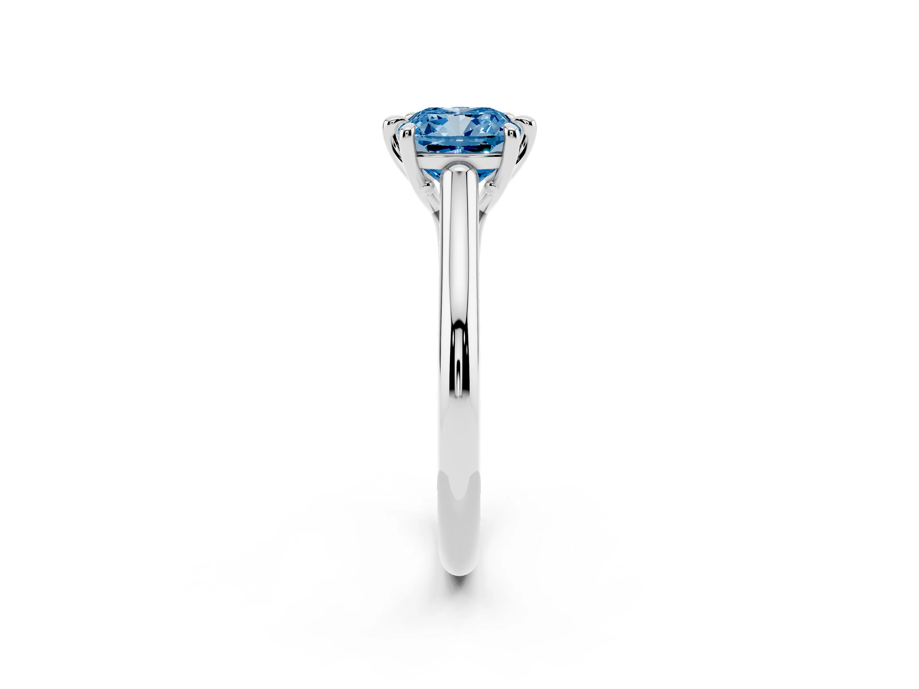 Fancy Blue Cushion Cut Diamond Solitaire Engagement Ring Set in White gold with Prong Setting and Plain Classic Band