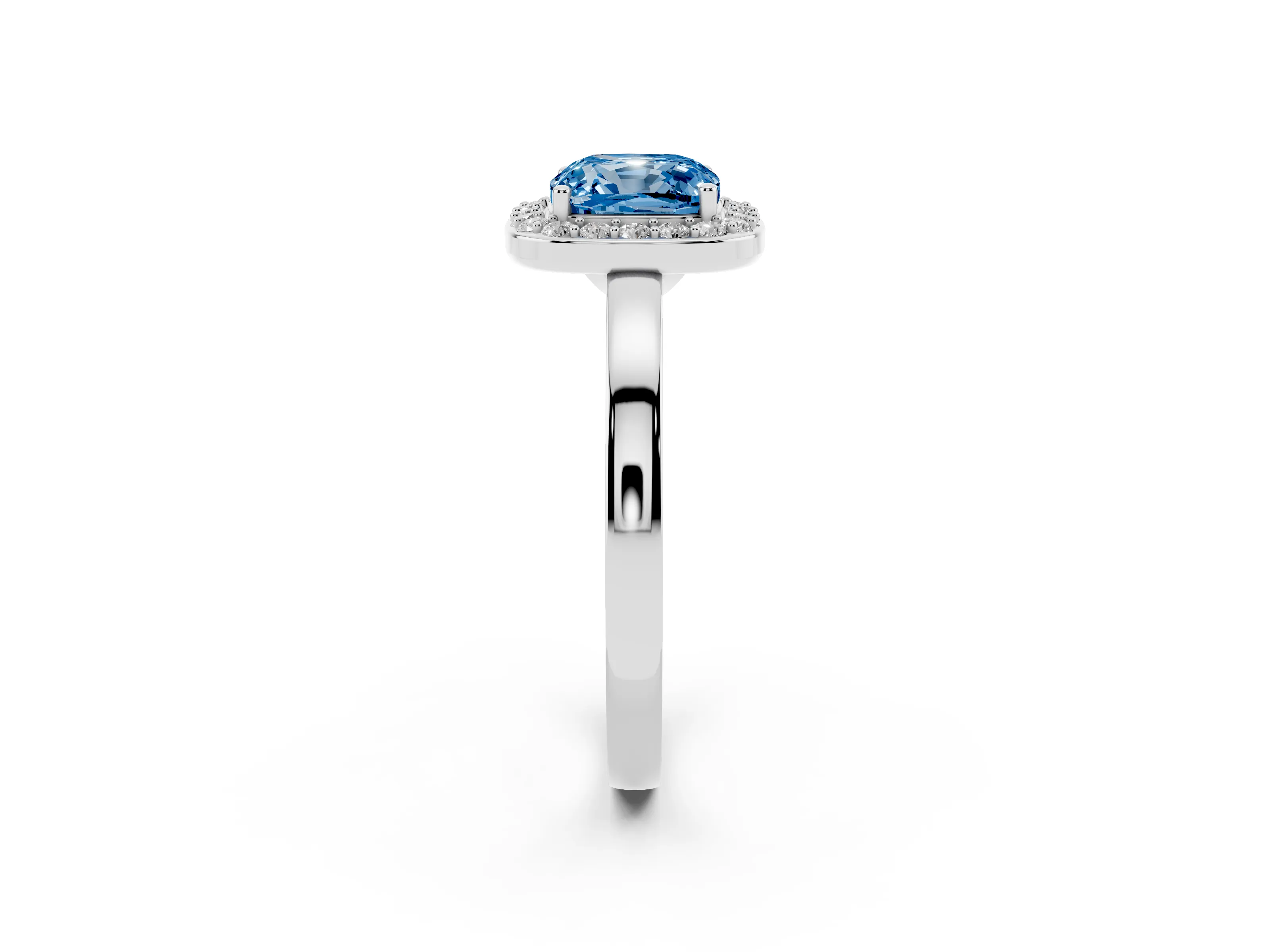 Fancy Blue Cushion Cut Diamond Halo Ring Set in Platinum with Solitaire Band and Prong Setting