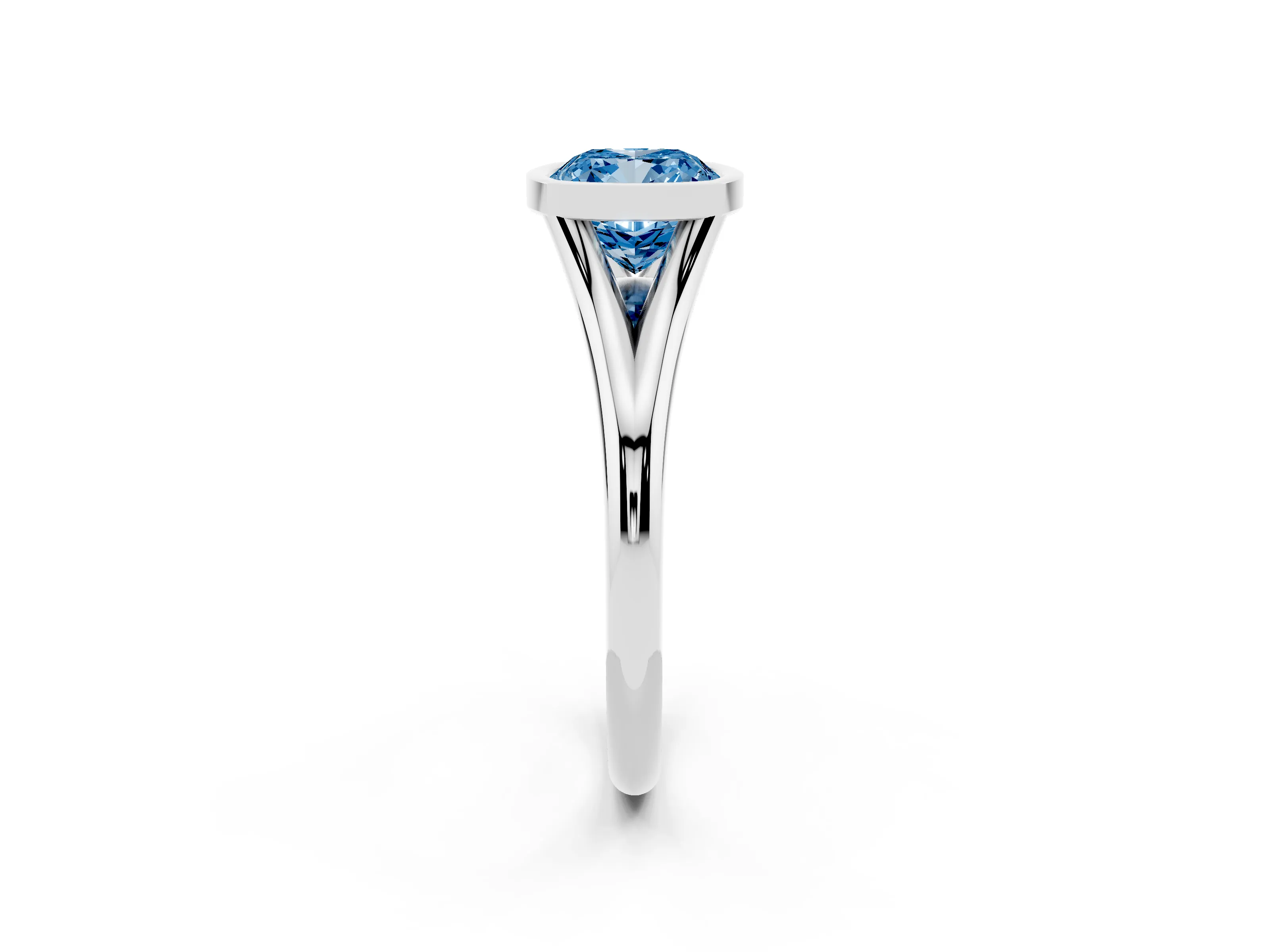Fancy Blue Bezel Set Cushion Cut Diamond Solitaire Ring Set in Silver with Tapered Band