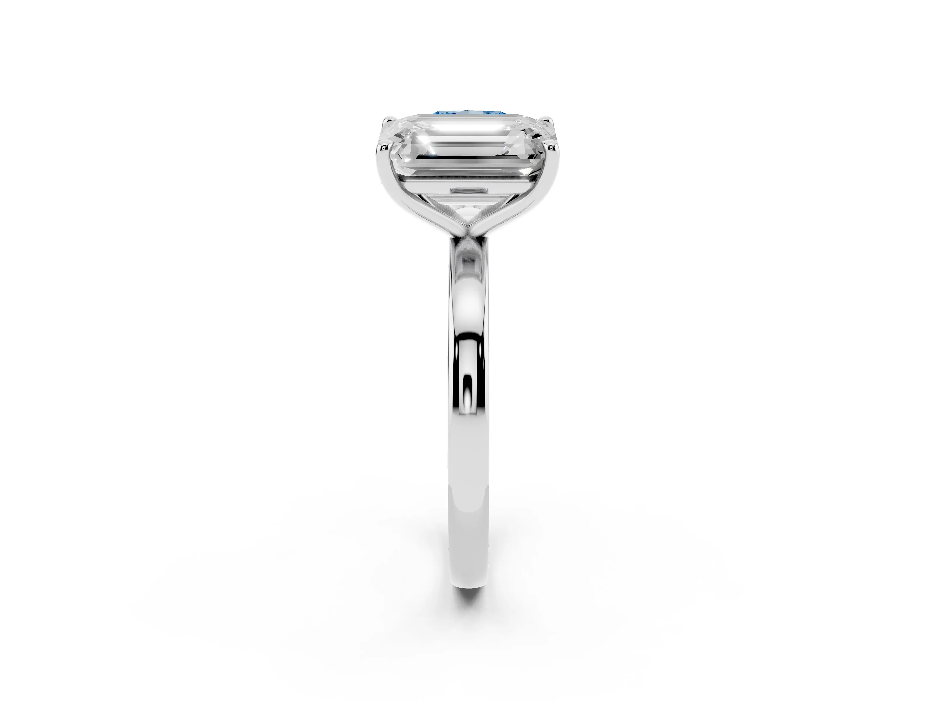 Fancy Blue Cushion Cut and Emerald Cut Toi Moi Ring Set in Platinum with Prong Setting