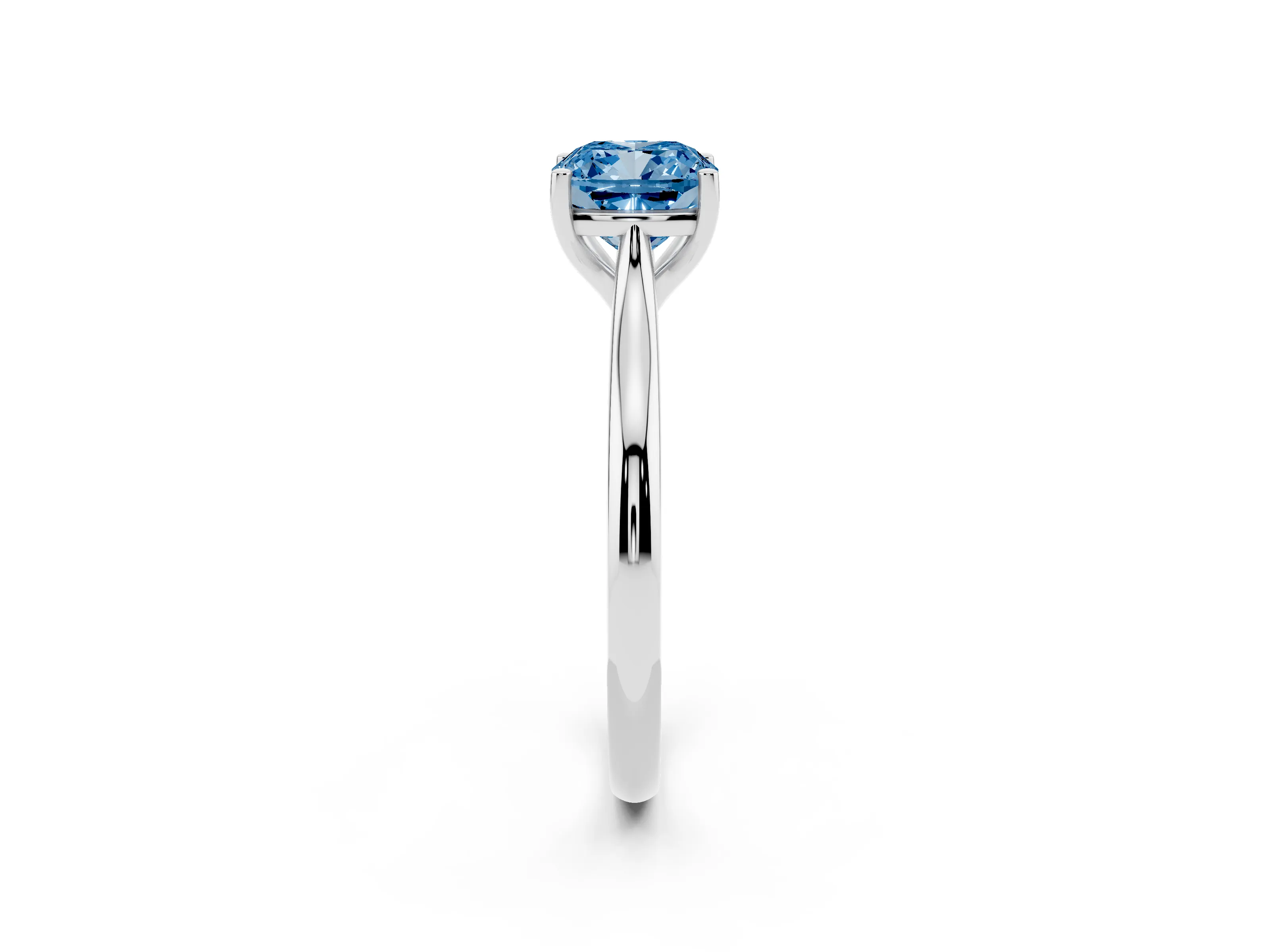Fancy Blue Cushion Cut Diamond Solitaire Ring Set in Silver with Cathedral Band and Prong Setting