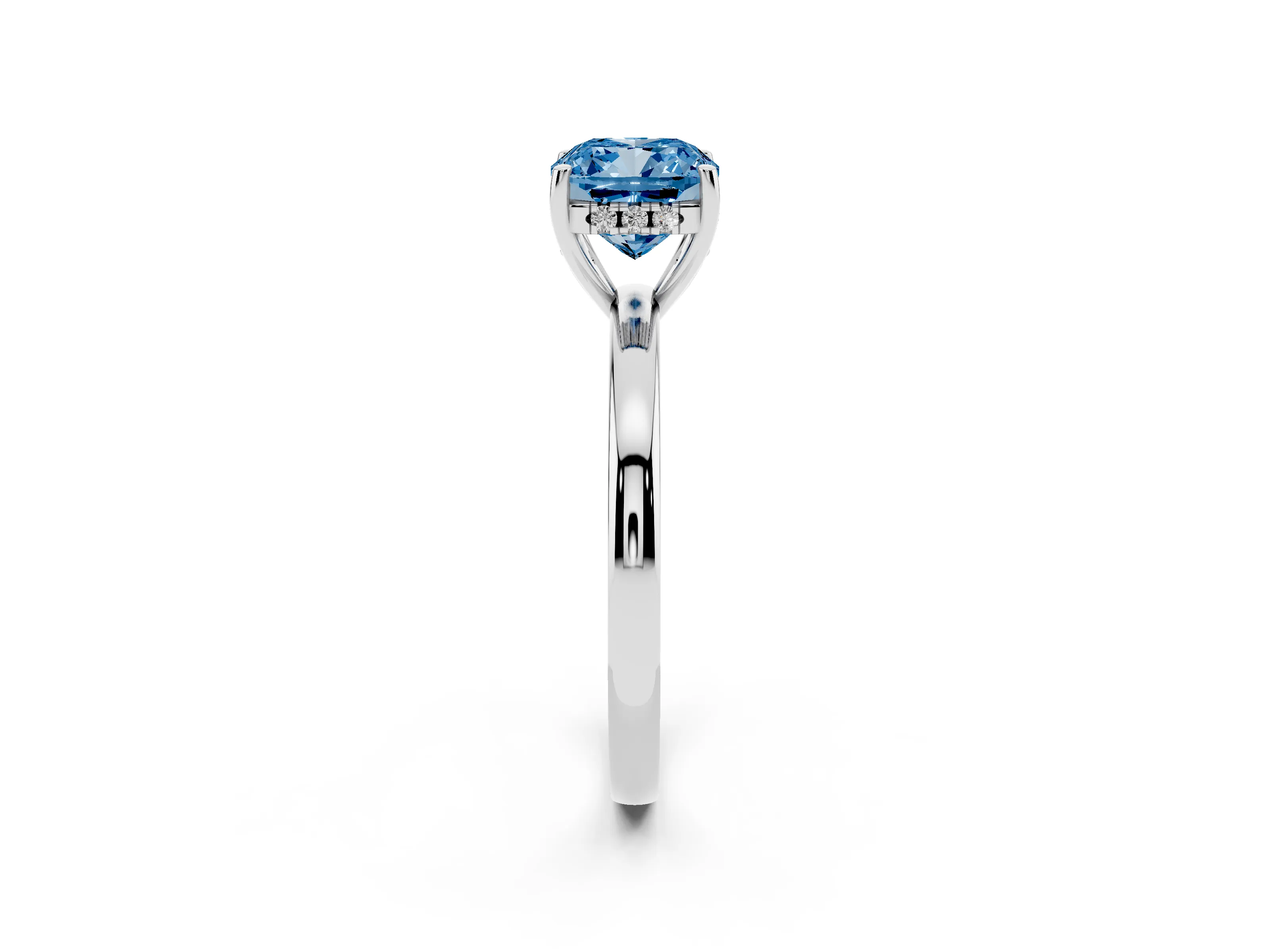 Fancy Blue Cushion Cut Diamond Solitaire Ring Set in Platinum with Plain Band and Prong Setting