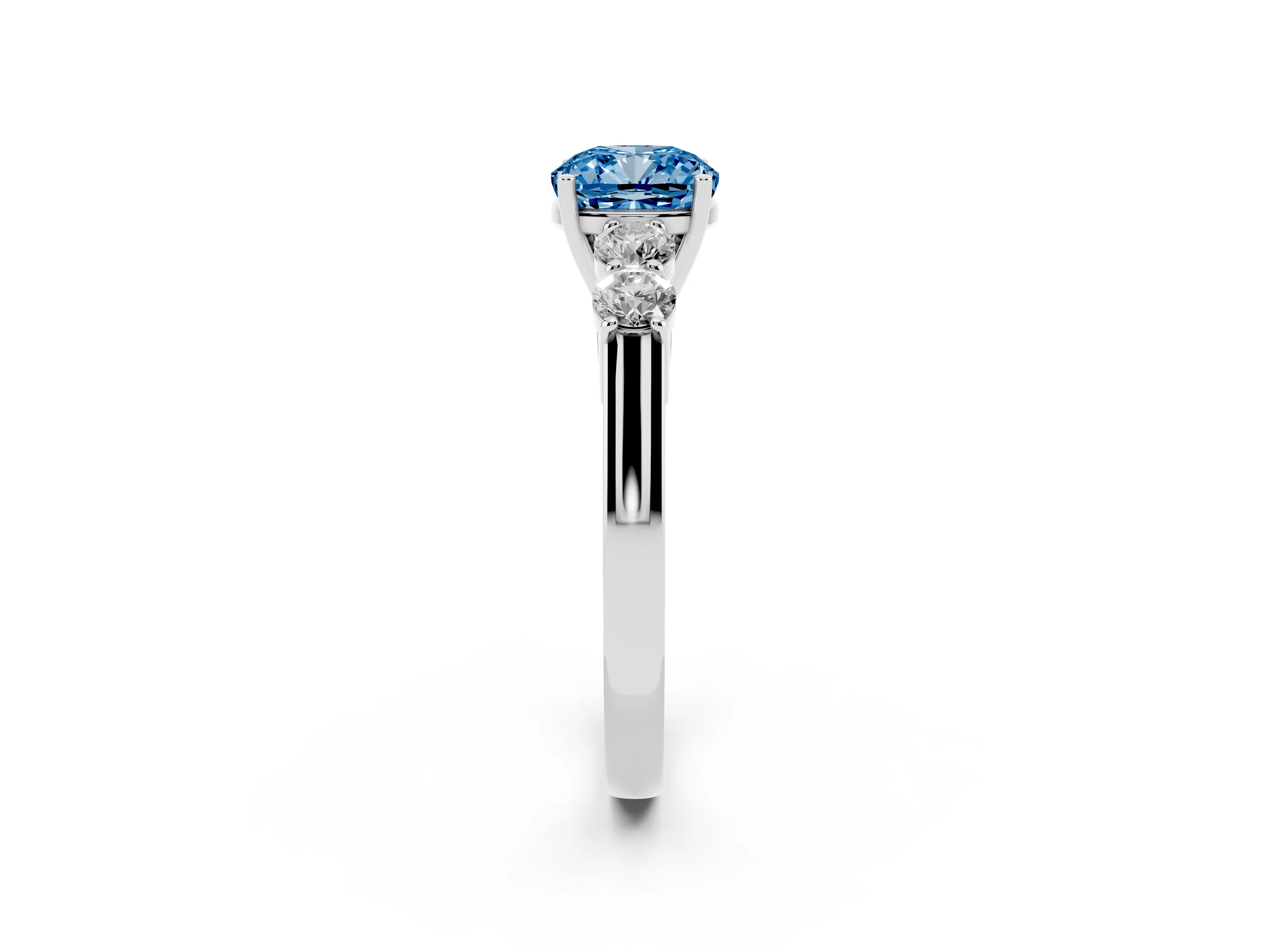 Fancy Blue Cushion Cut Diamond Five-Stone Prong Set Band Ring Set in White gold with Polished Band