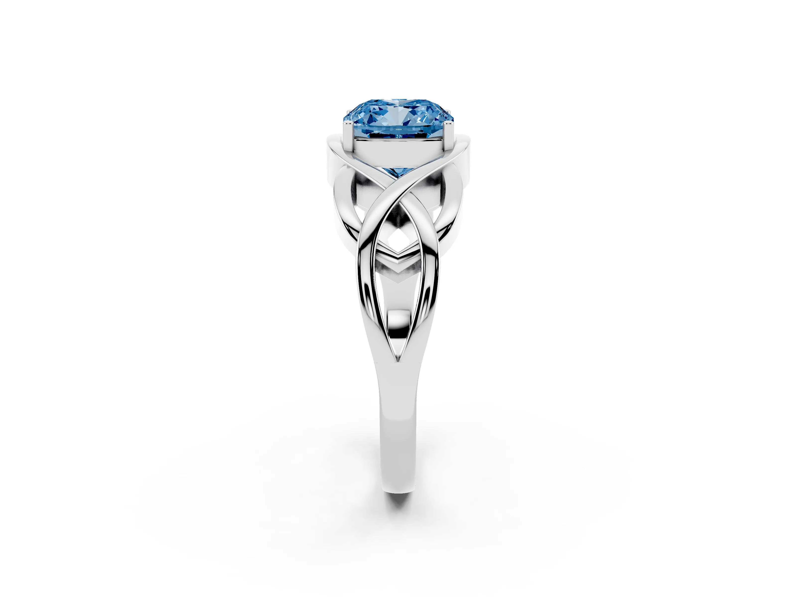 Fancy Blue Cushion Cut Diamond Solitaire Ring Set in Silver with Intertwined Band