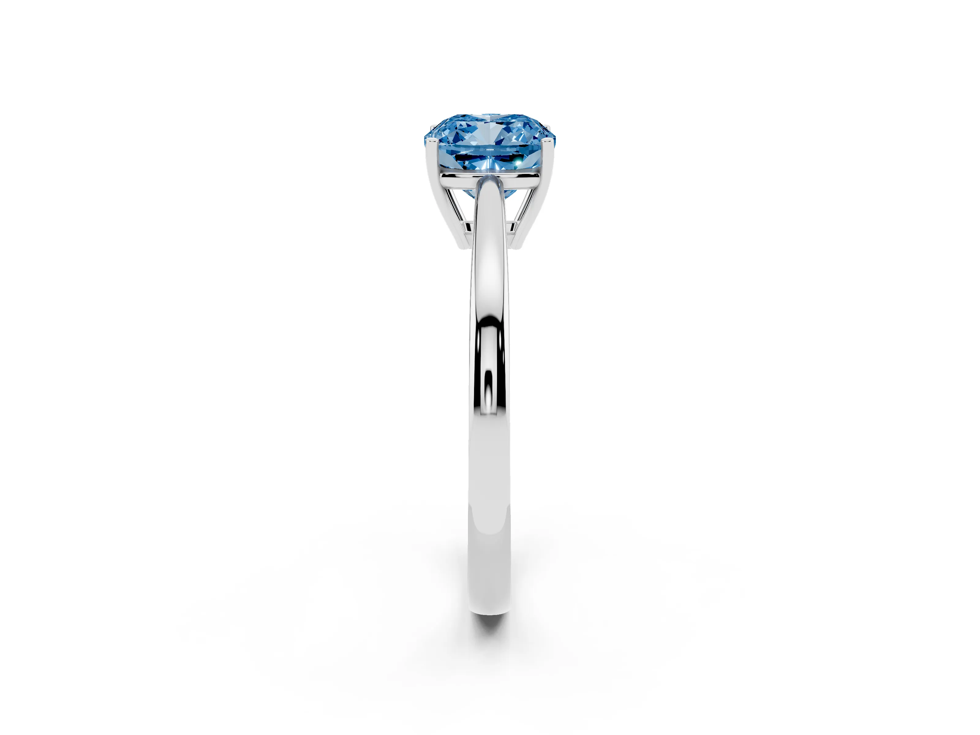Fancy Blue Cushion Cut Diamond Solitaire Ring Set in Silver with Split Shank and Prong Setting