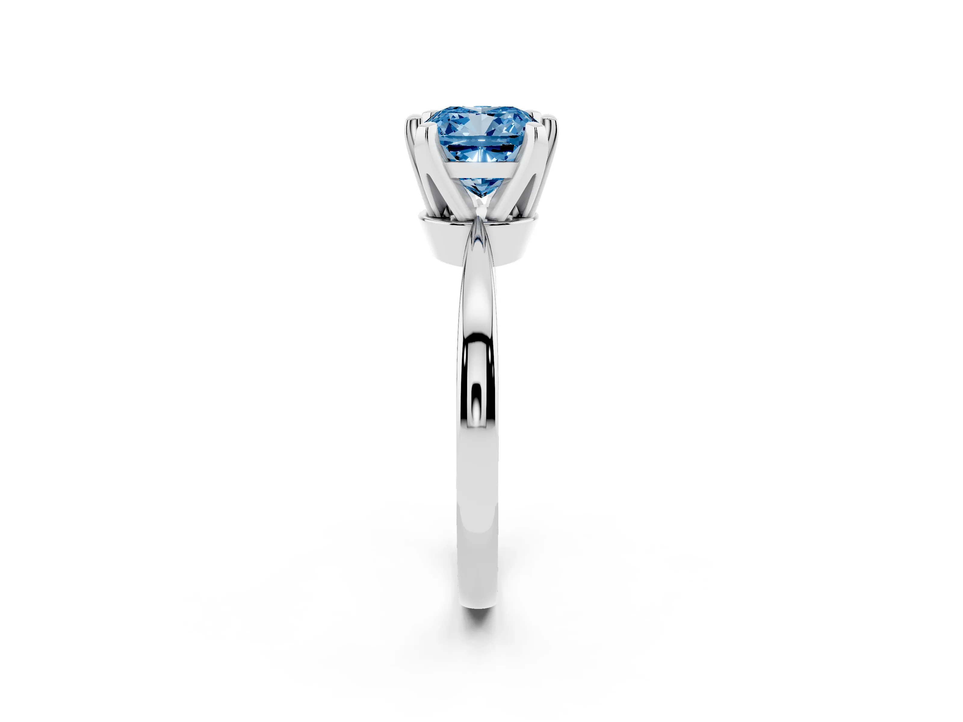Fancy Blue Cushion Cut Diamond Solitaire Engagement Ring Set in Silver with Slim Tapered Solitaire Band