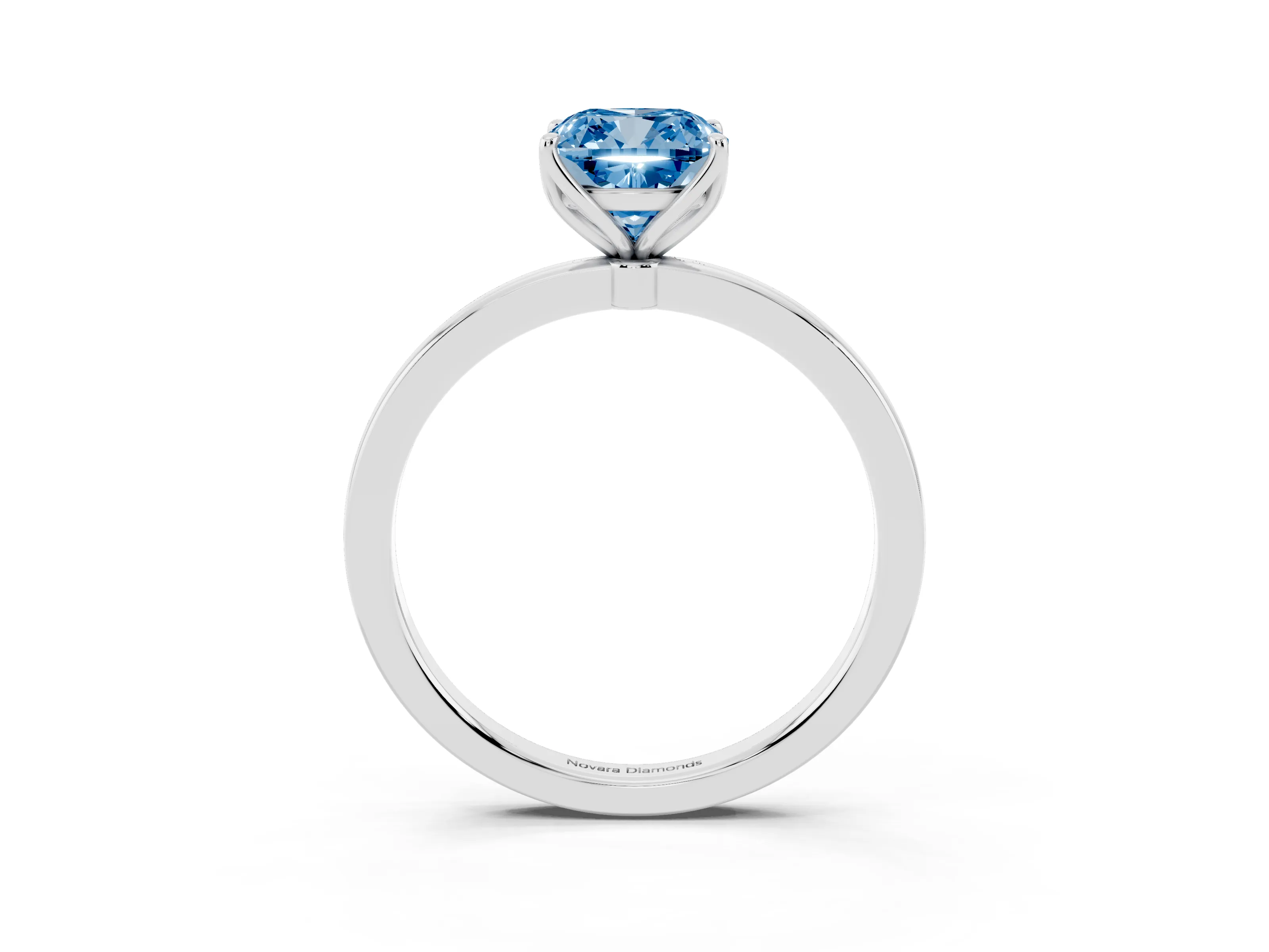 Fancy Blue Cushion Cut Diamond Solitaire Ring Set in White gold with Prong Setting and Thin Polished Band