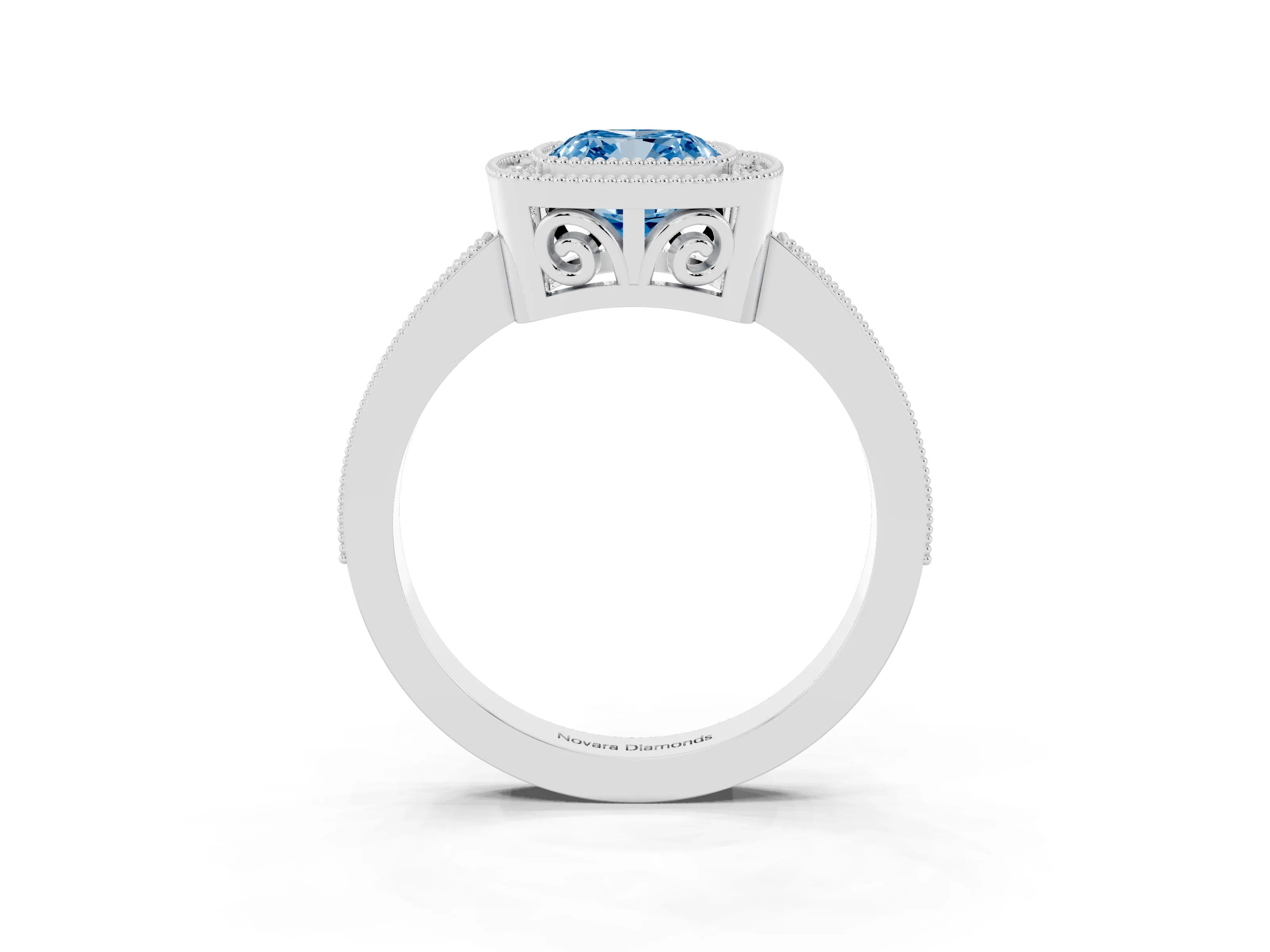 Fancy Blue Cushion Cut Diamond Round Halo Ring Set in Platinum with Pavé Band