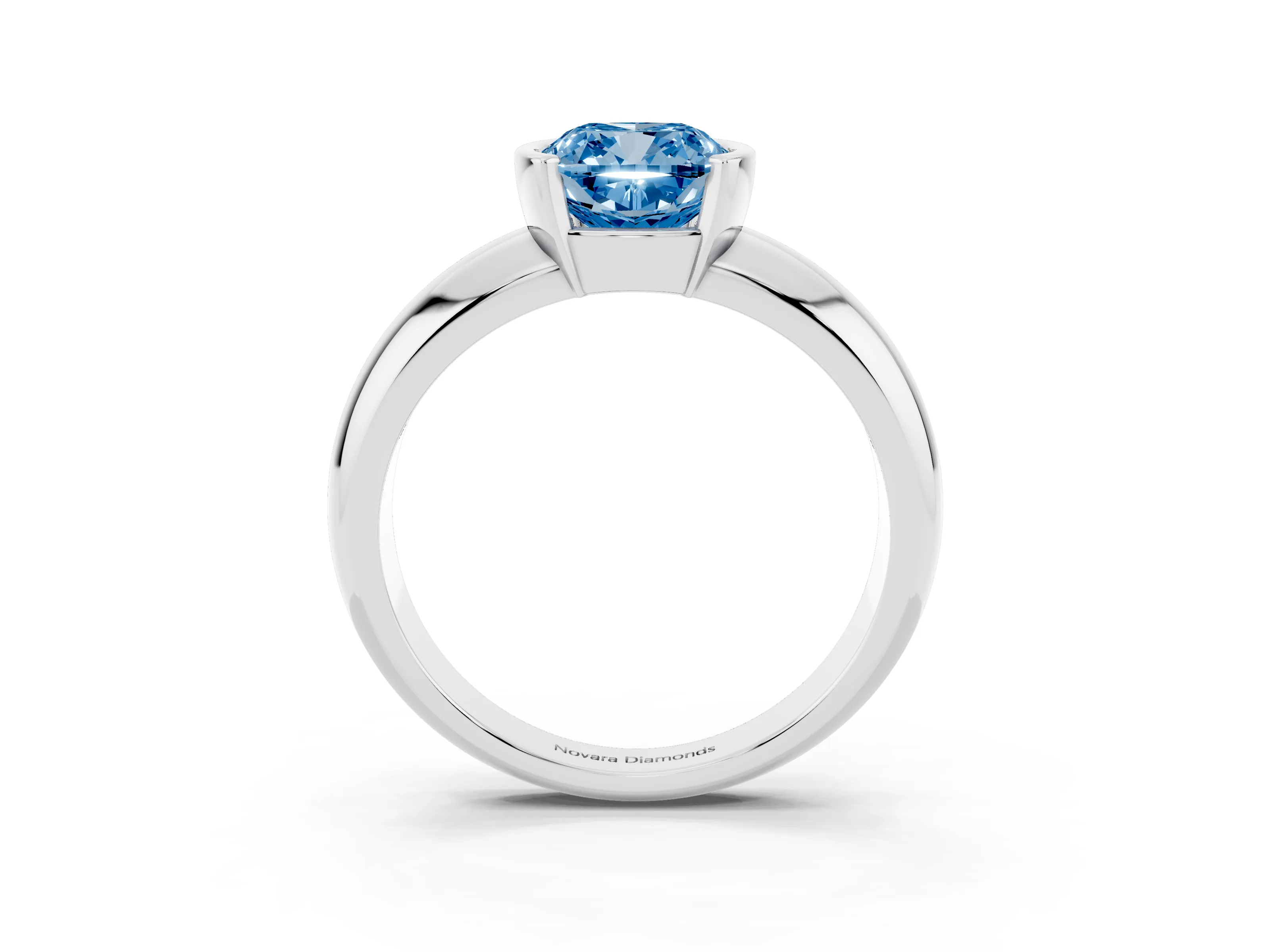 Fancy Blue Cushion Cut Diamond Solitaire Tension Set Ring Set in White gold with Wide Band