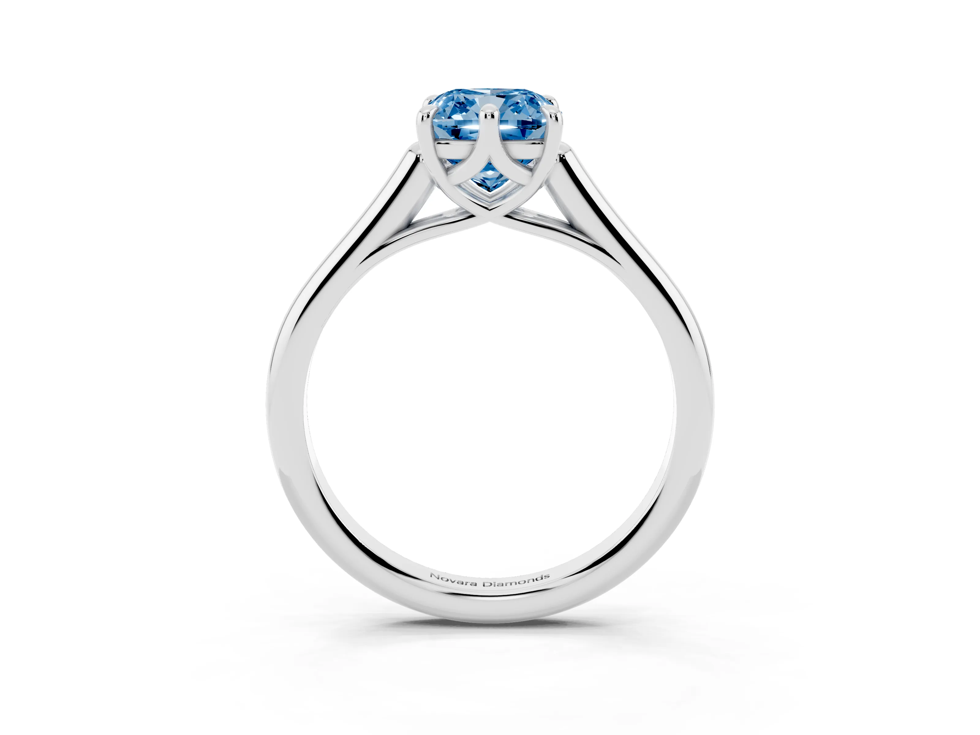 Fancy Blue Cushion Cut Diamond Solitaire Engagement Ring Set in White gold with Prong Setting and Plain Classic Band