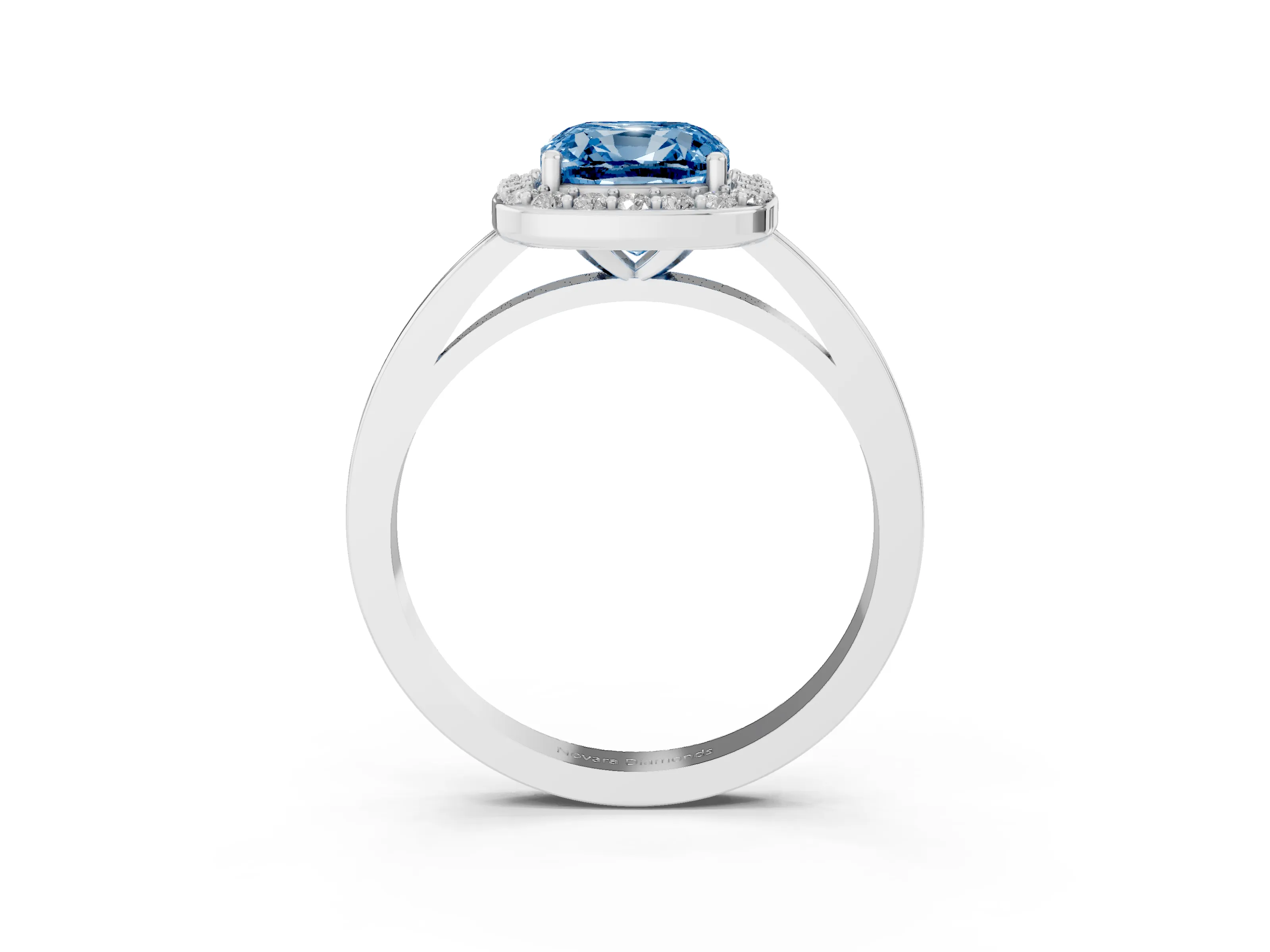 Fancy Blue Cushion Cut Diamond Halo Ring Set in Platinum with Solitaire Band and Prong Setting