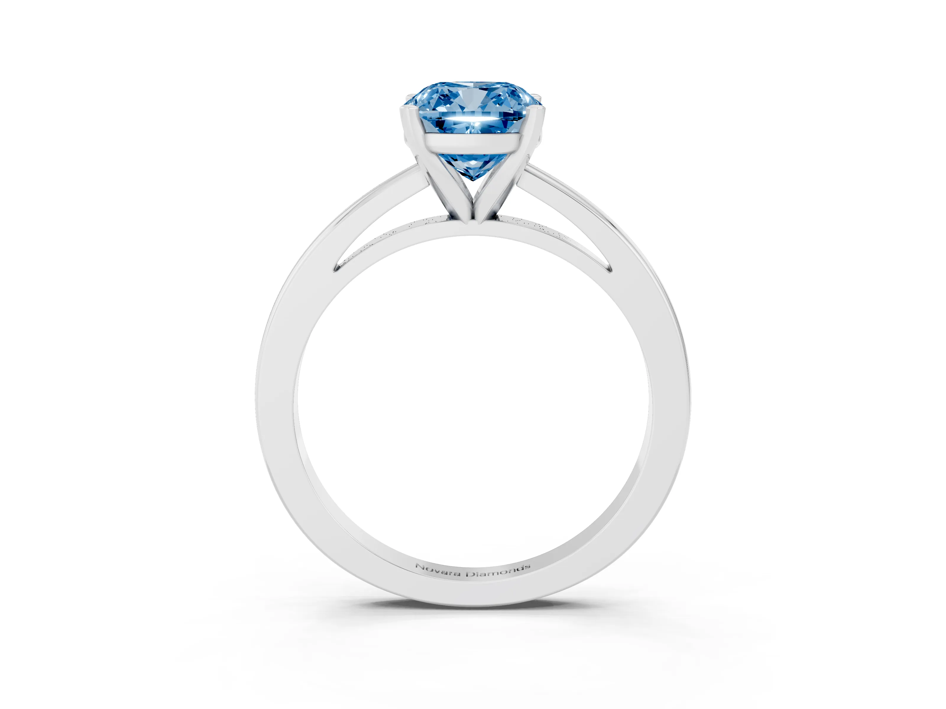 Fancy Blue Cushion Cut Diamond Solitaire Engagement Ring Set in Platinum with Prong Setting on a Classic Band