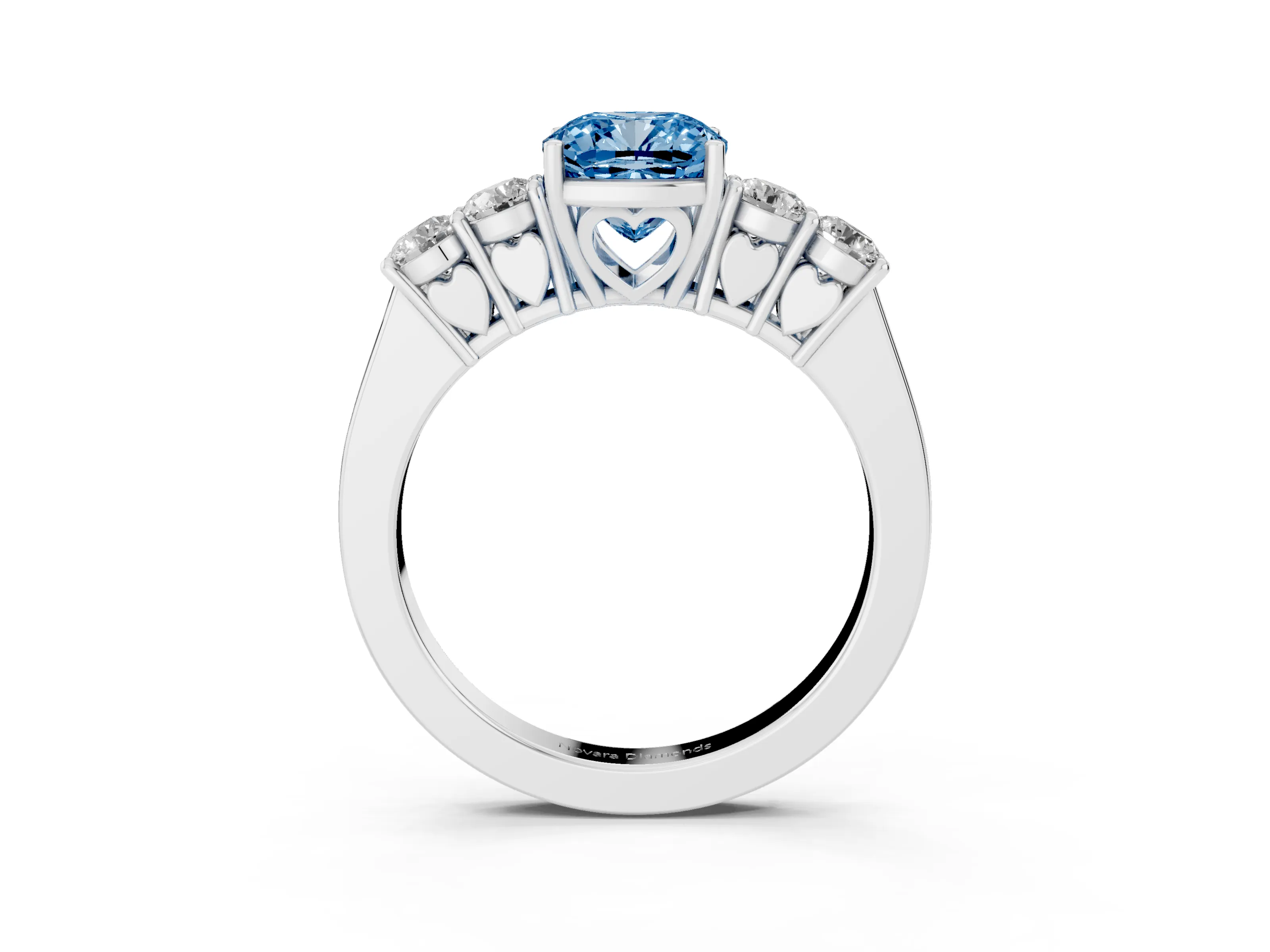 Fancy Blue Cushion Cut Diamond Five-Stone Prong Set Band Ring Set in White gold with Polished Band