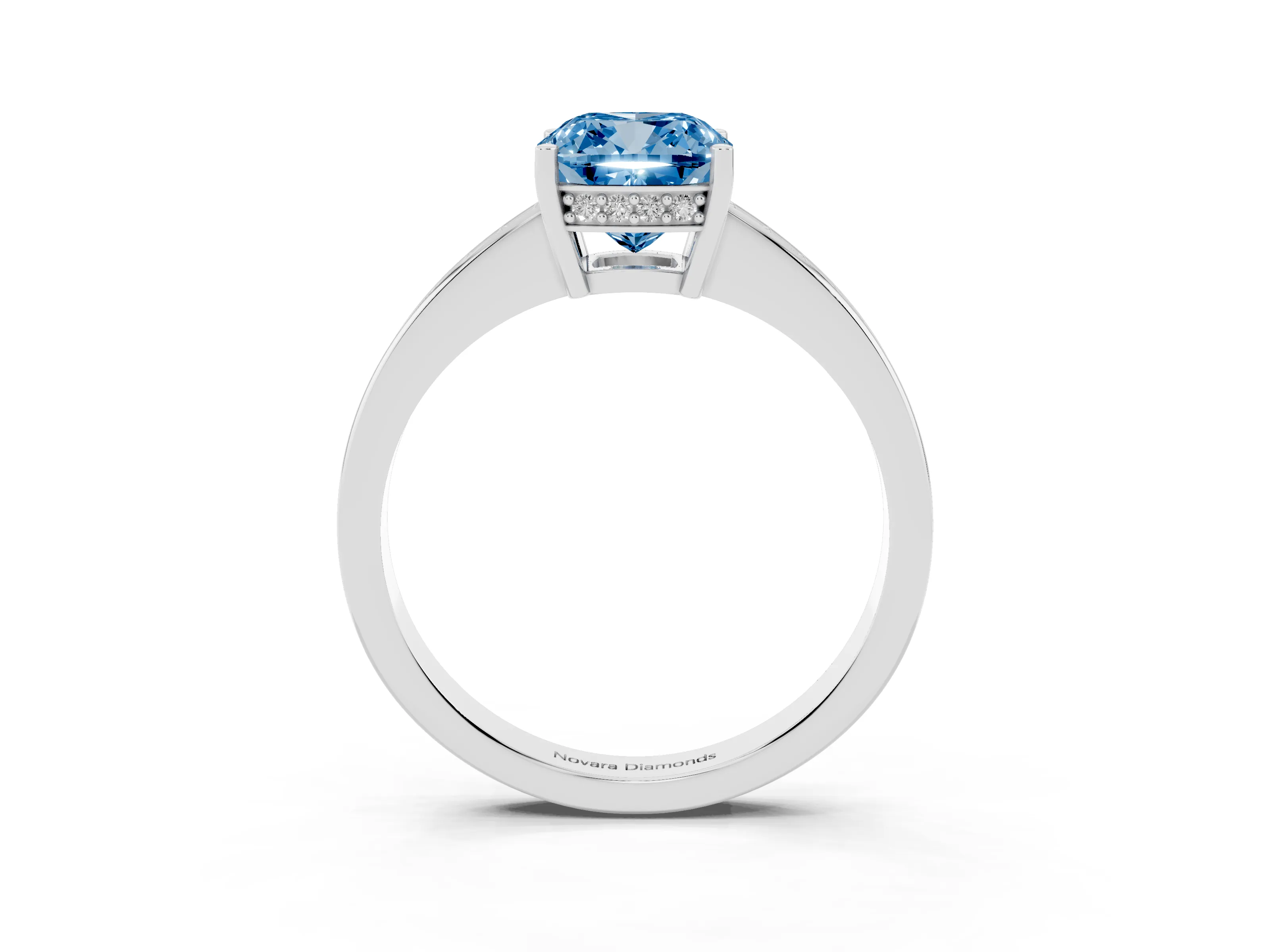 Fancy Blue Cushion Cut Diamond Pavé Band Prong Set Solitaire Ring Set in White gold