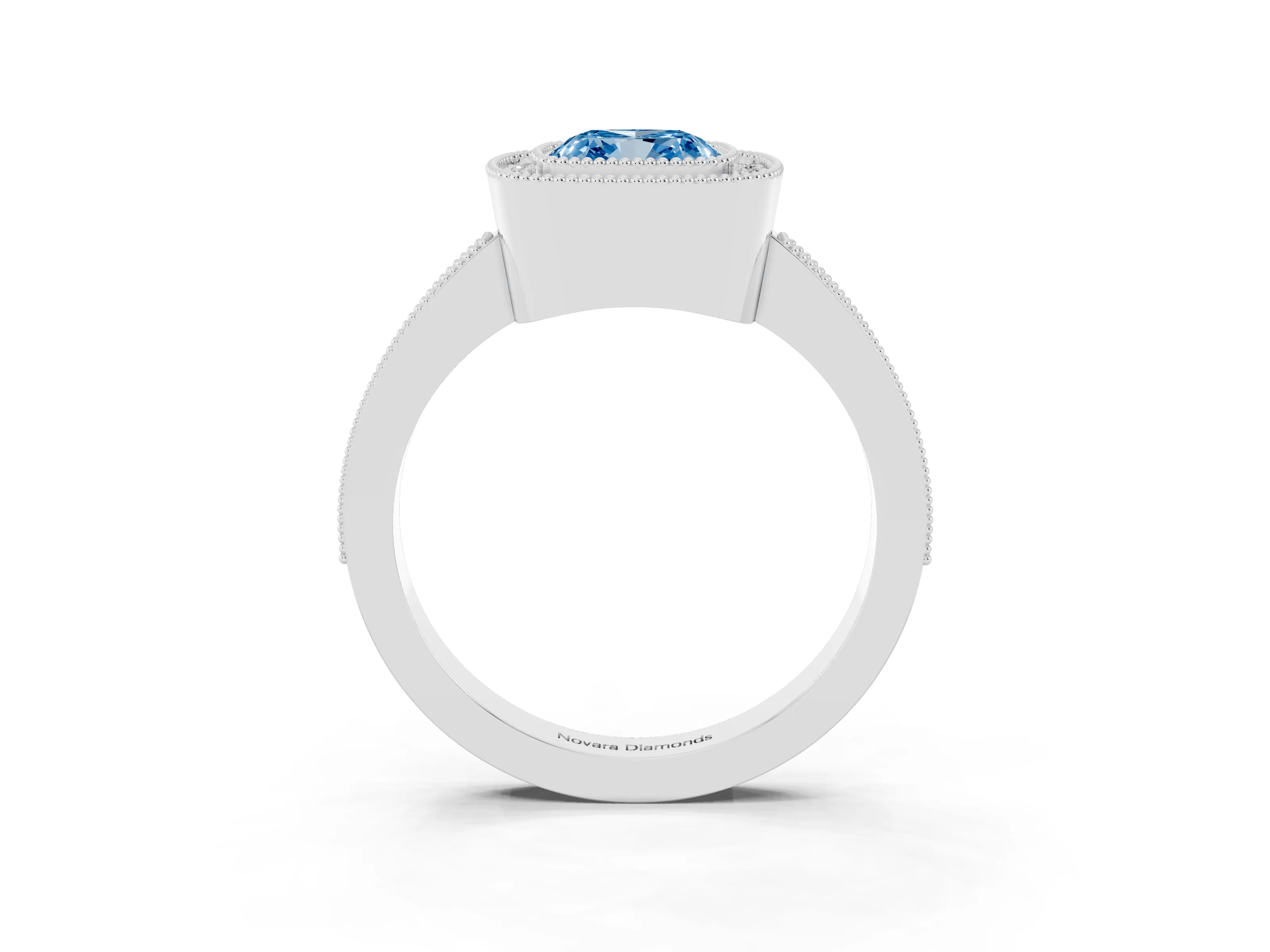 Fancy Blue Cushion Cut Diamond Halo Engagement Ring Set in Platinum with Pavé Band and Round Halo Stones
