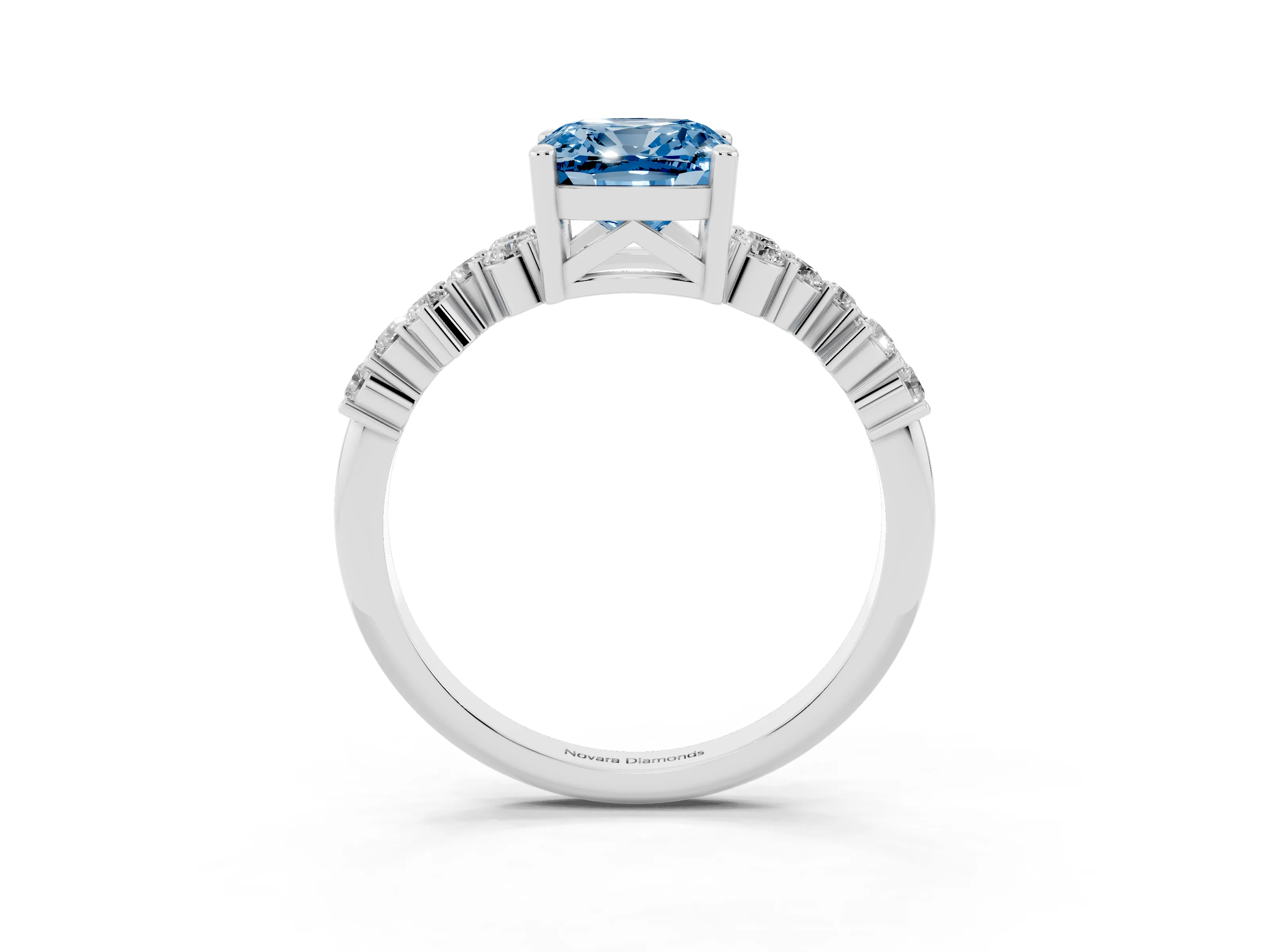 Fancy Blue Cushion Cut Diamond Ring Set in White gold with Scattered Round Accents