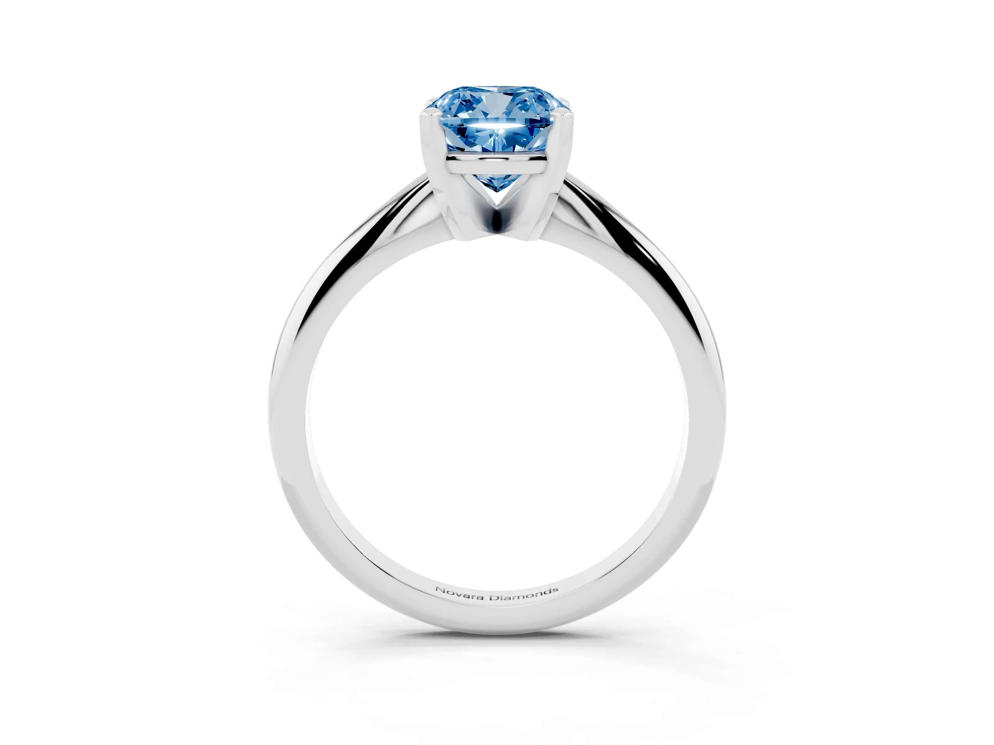 Fancy Blue Cushion Cut Diamond Solitaire Ring Set in Platinum with Prong Setting on a Plain Round Band