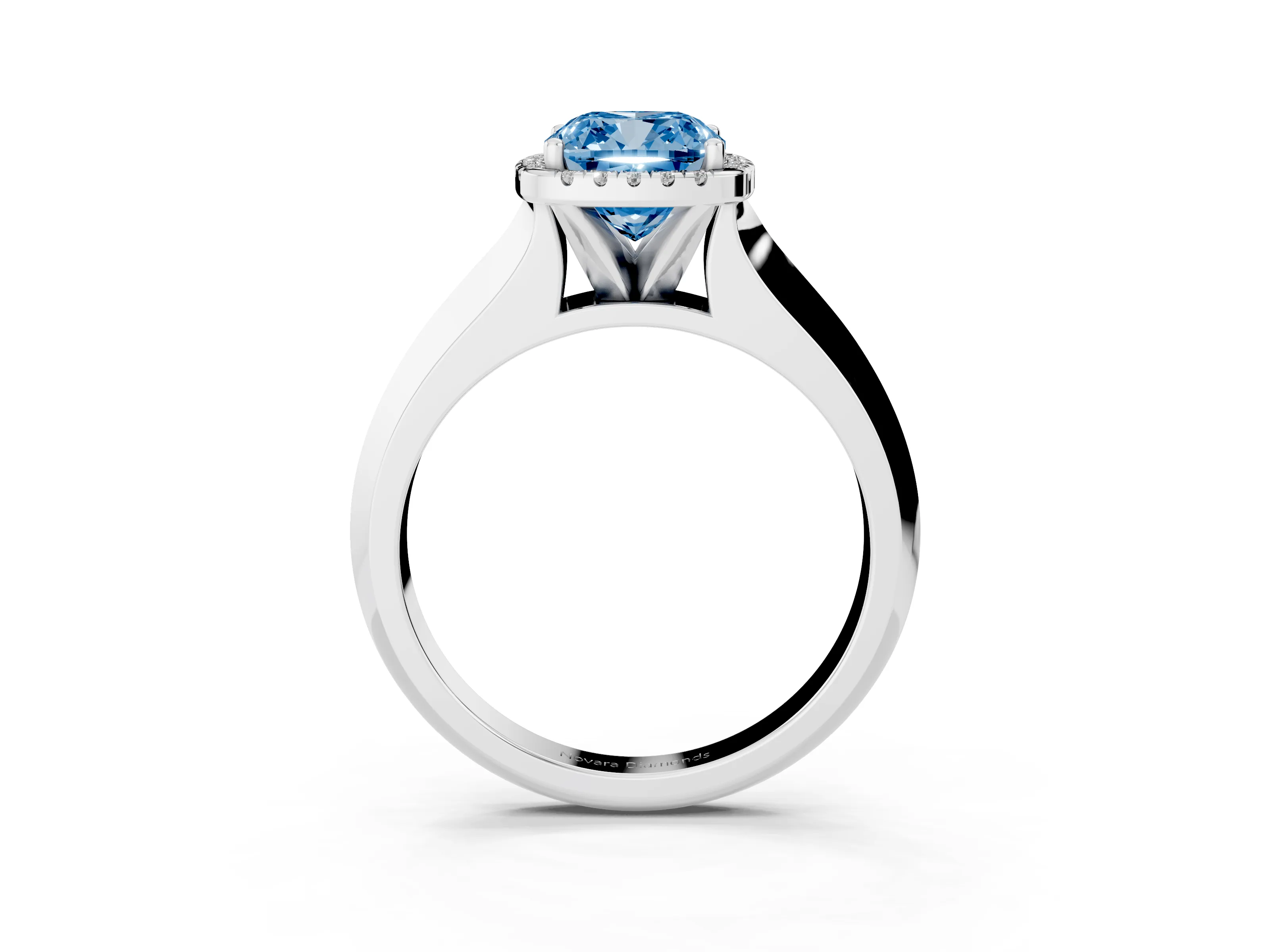 Fancy Blue Cushion Cut Diamond Halo Ring Set in Platinum with Cathedral Band and Prong Setting