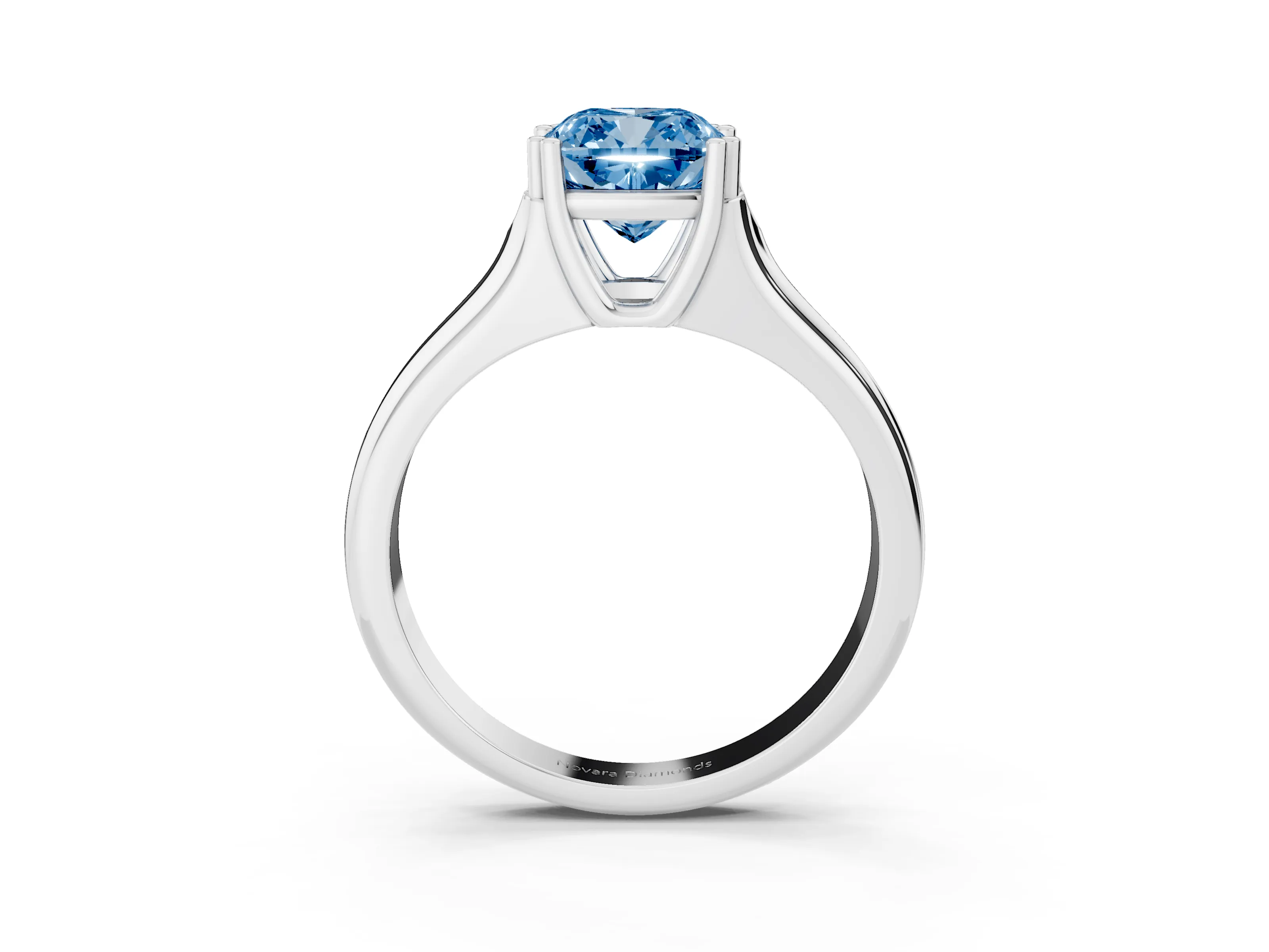 Fancy Blue Cushion Cut Diamond Solitaire Ring Set in Platinum with Wide Band and Prong Setting