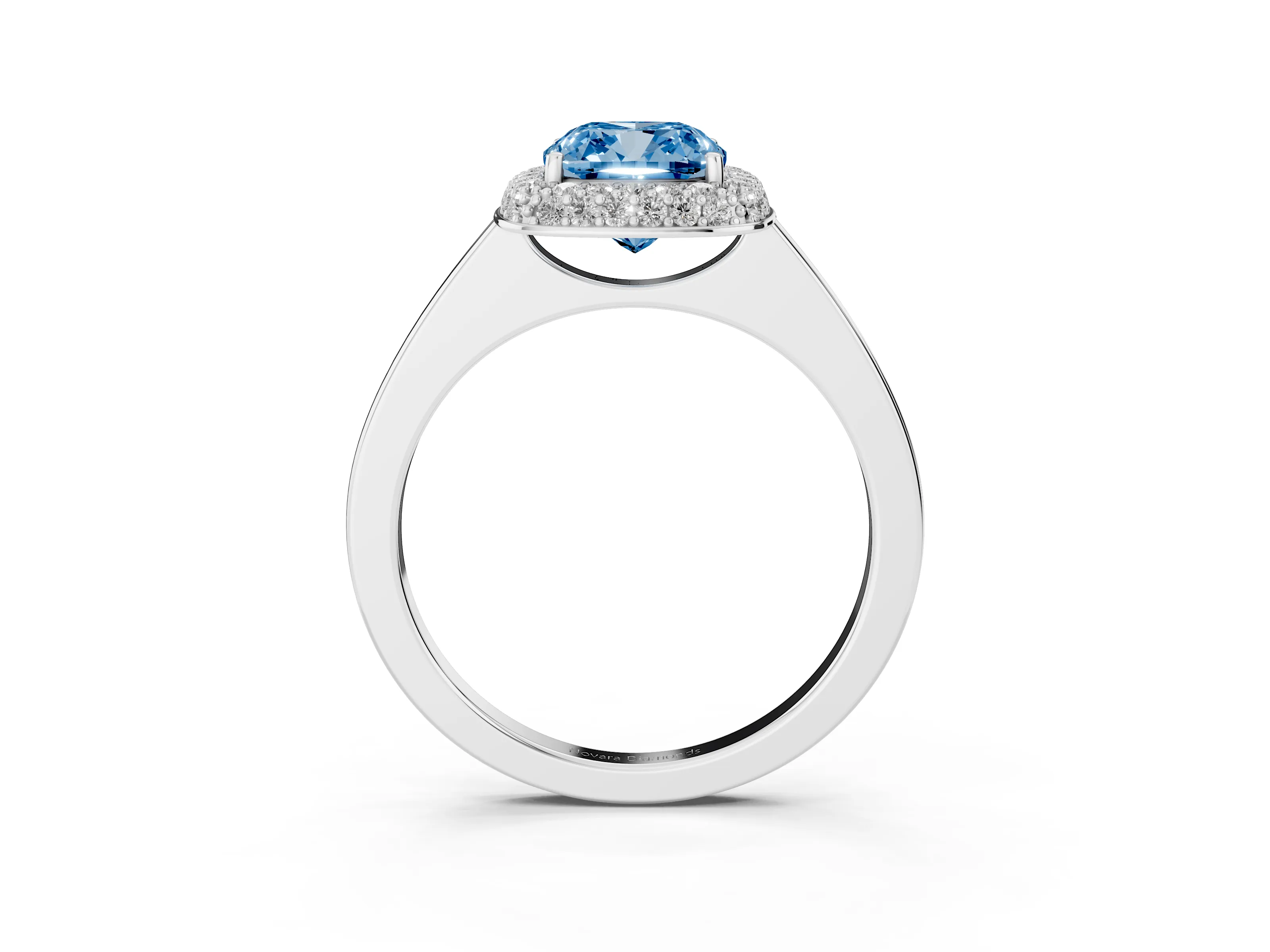 Fancy Blue Cushion Cut Diamond Halo Engagement Ring Set in Silver with Solitaire Band and Prong Setting