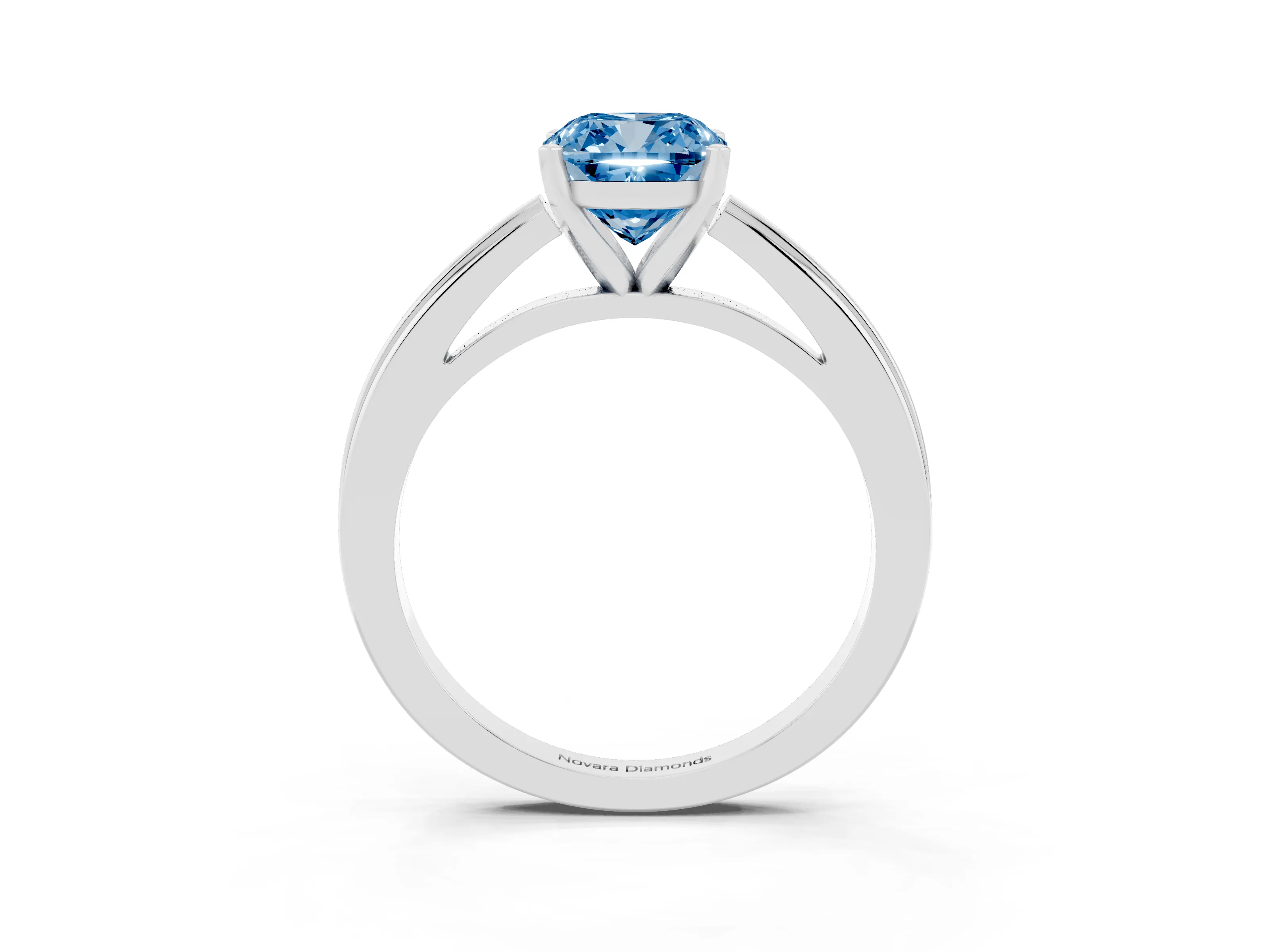 Fancy Blue Cushion Cut Diamond Solitaire Ring Set in Platinum with Prong Setting and Classic Band