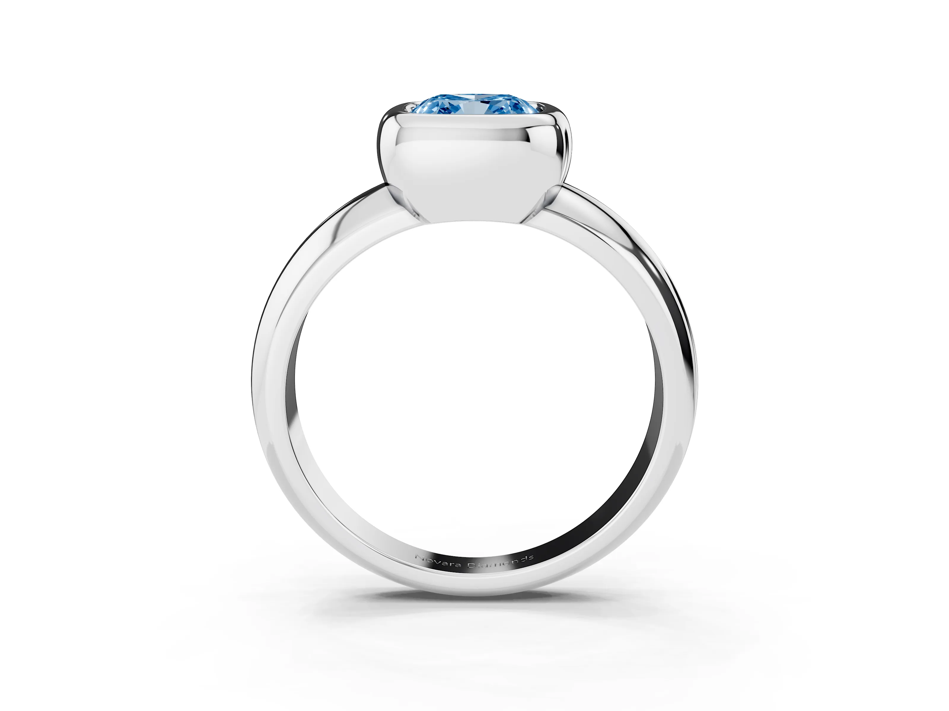 Fancy Blue Bezel Set Cushion Cut Diamond Solitaire Ring Set in Platinum with Wide Band