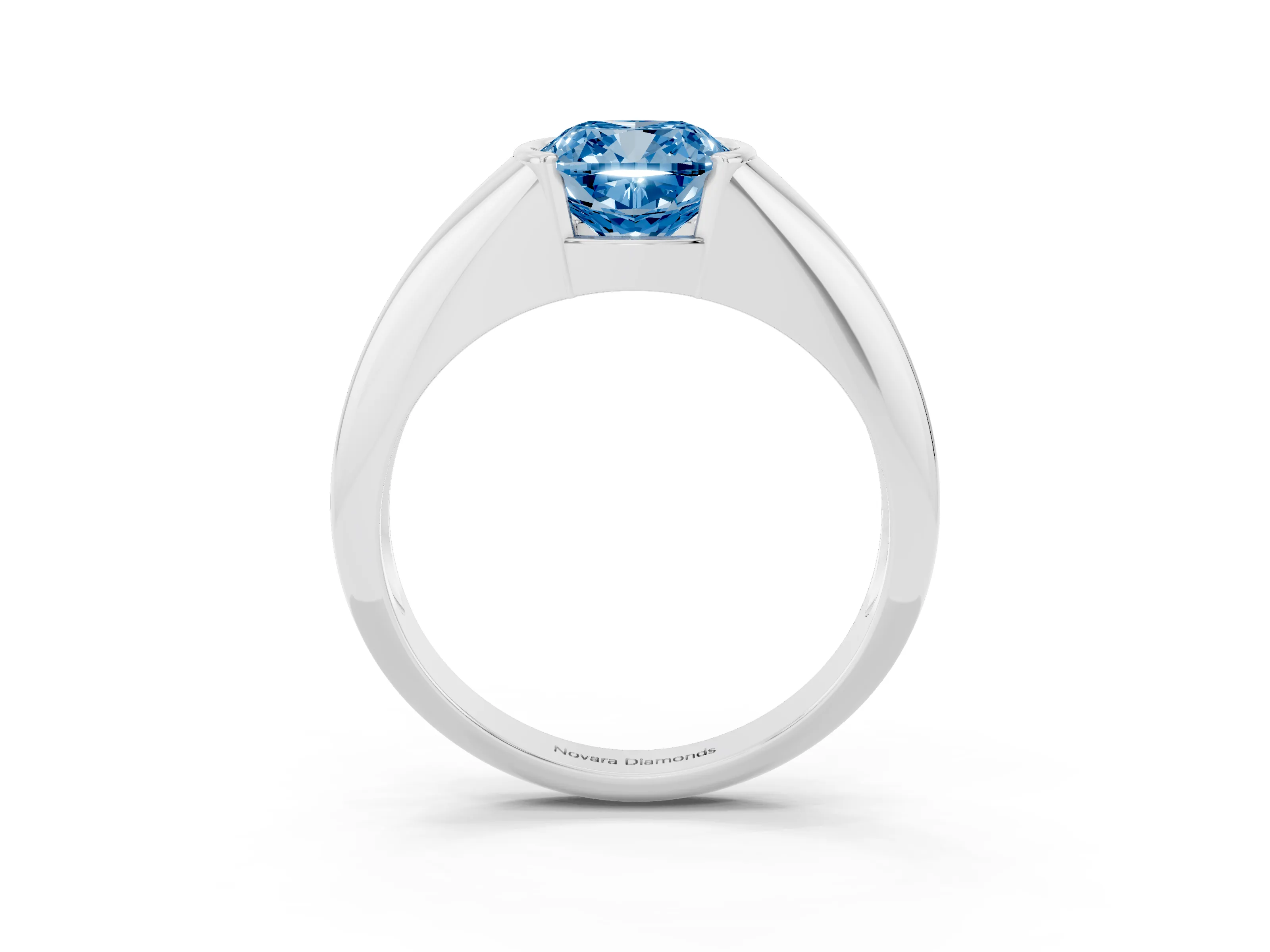 Fancy Blue Cushion Cut Diamond Solitaire Tension Set Ring Set in White gold