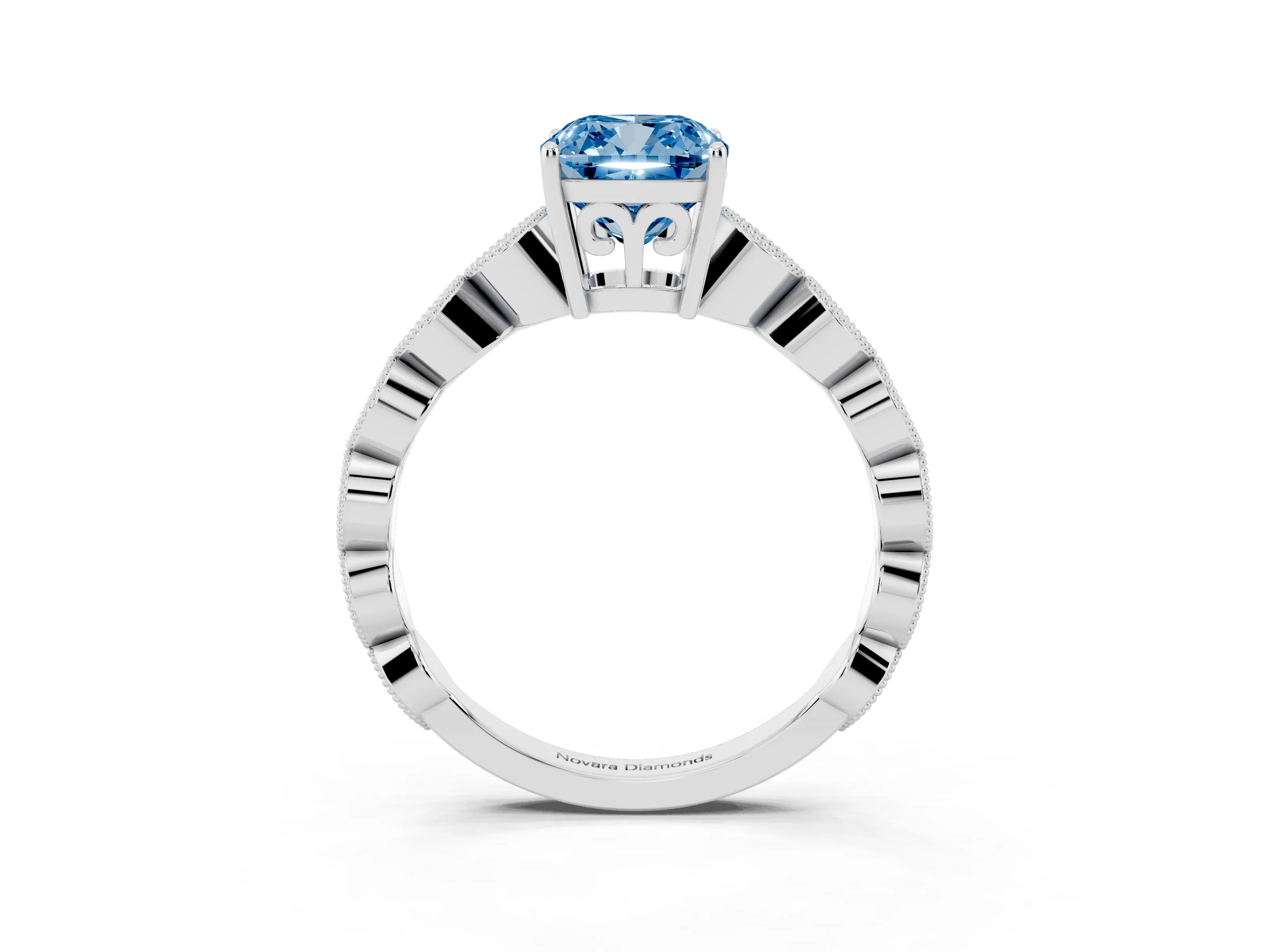 Fancy Blue Cushion Cut Diamond Solitaire Ring Set in Silver with Infinity Twist Pavé Band