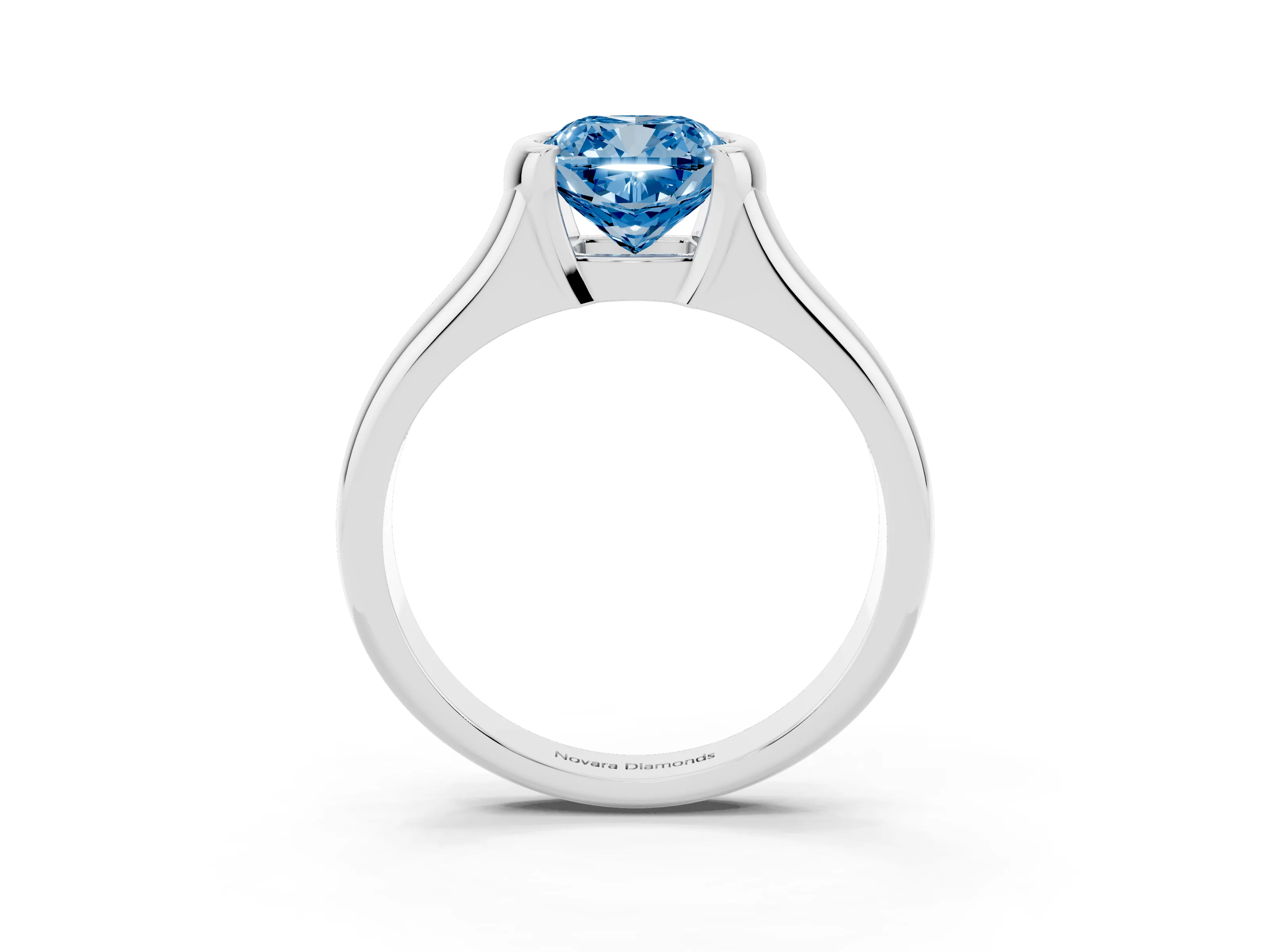 Fancy Blue Cushion Cut Diamond Solitaire Tension Set Ring Set in Silver with Split Shank Band