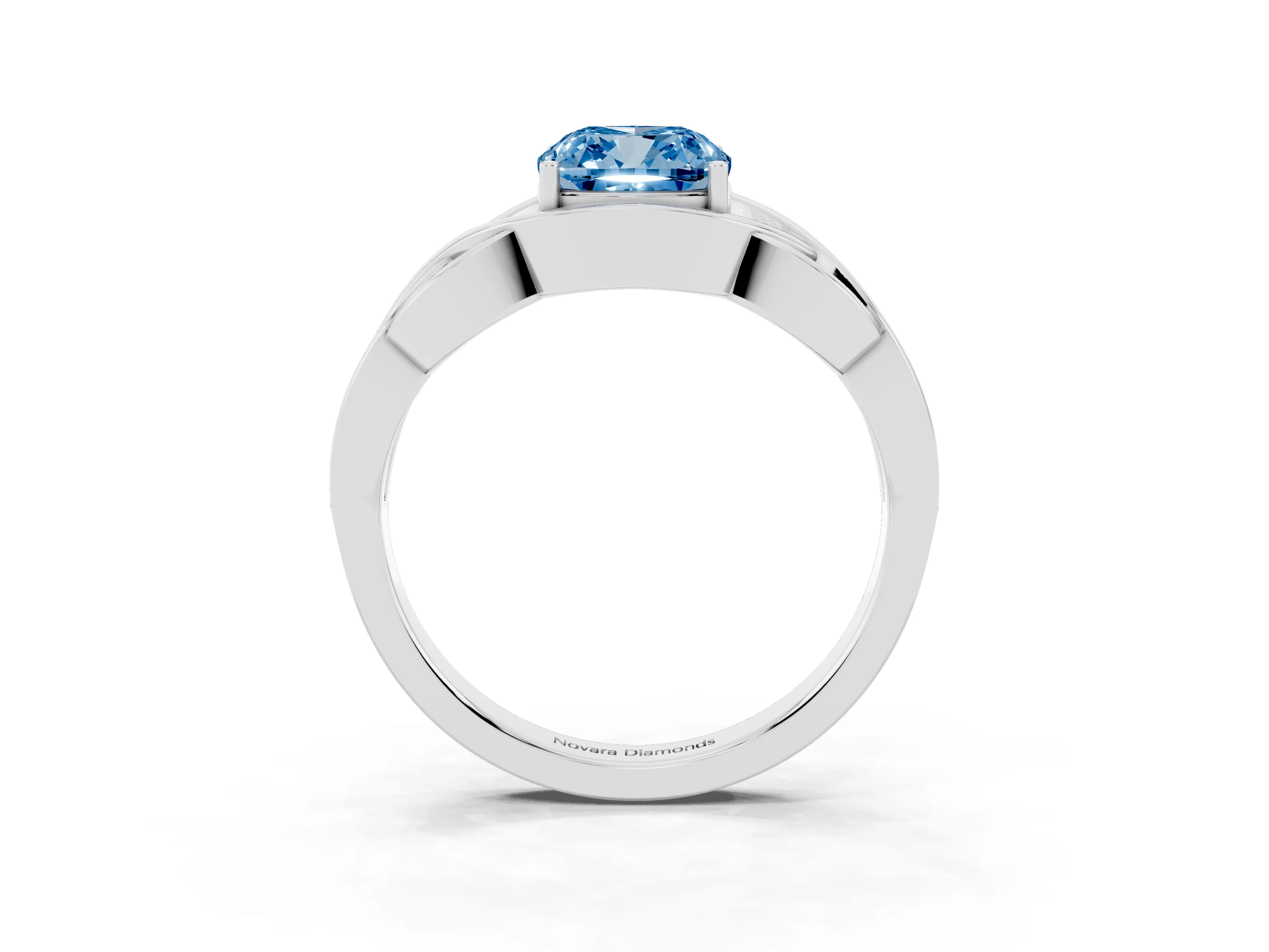 Fancy Blue Cushion Cut Diamond Solitaire Ring Set in Silver with Intertwined Band