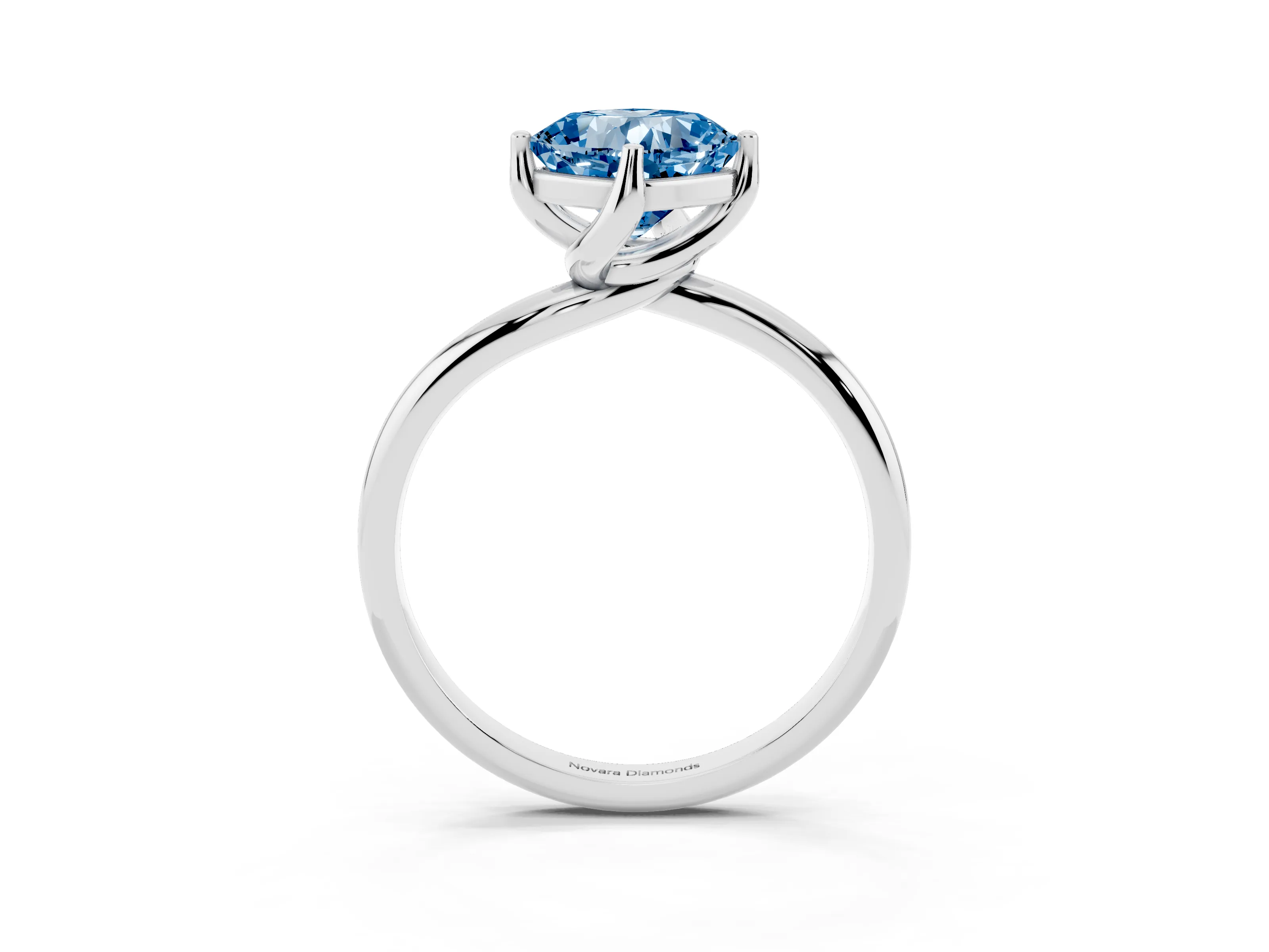 Fancy Blue Cushion Cut Diamond Solitaire Engagement Ring Set in Platinum with Classic Plain Band