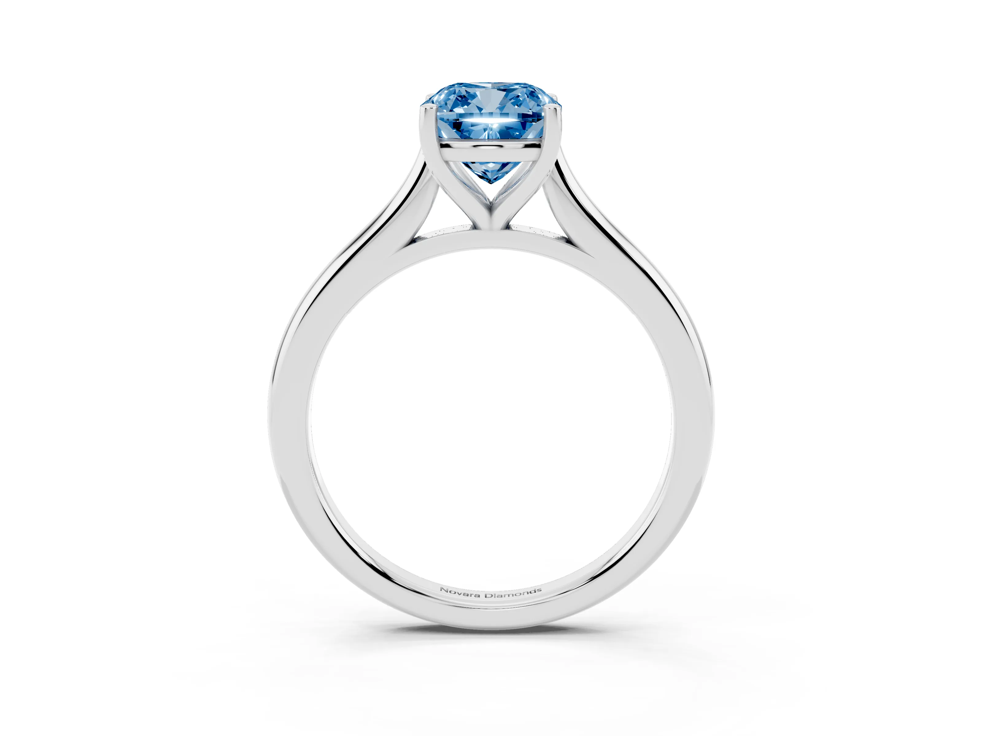 Fancy Blue Cushion Cut Diamond Solitaire Ring Set in Silver with Cathedral Band and Prong Setting