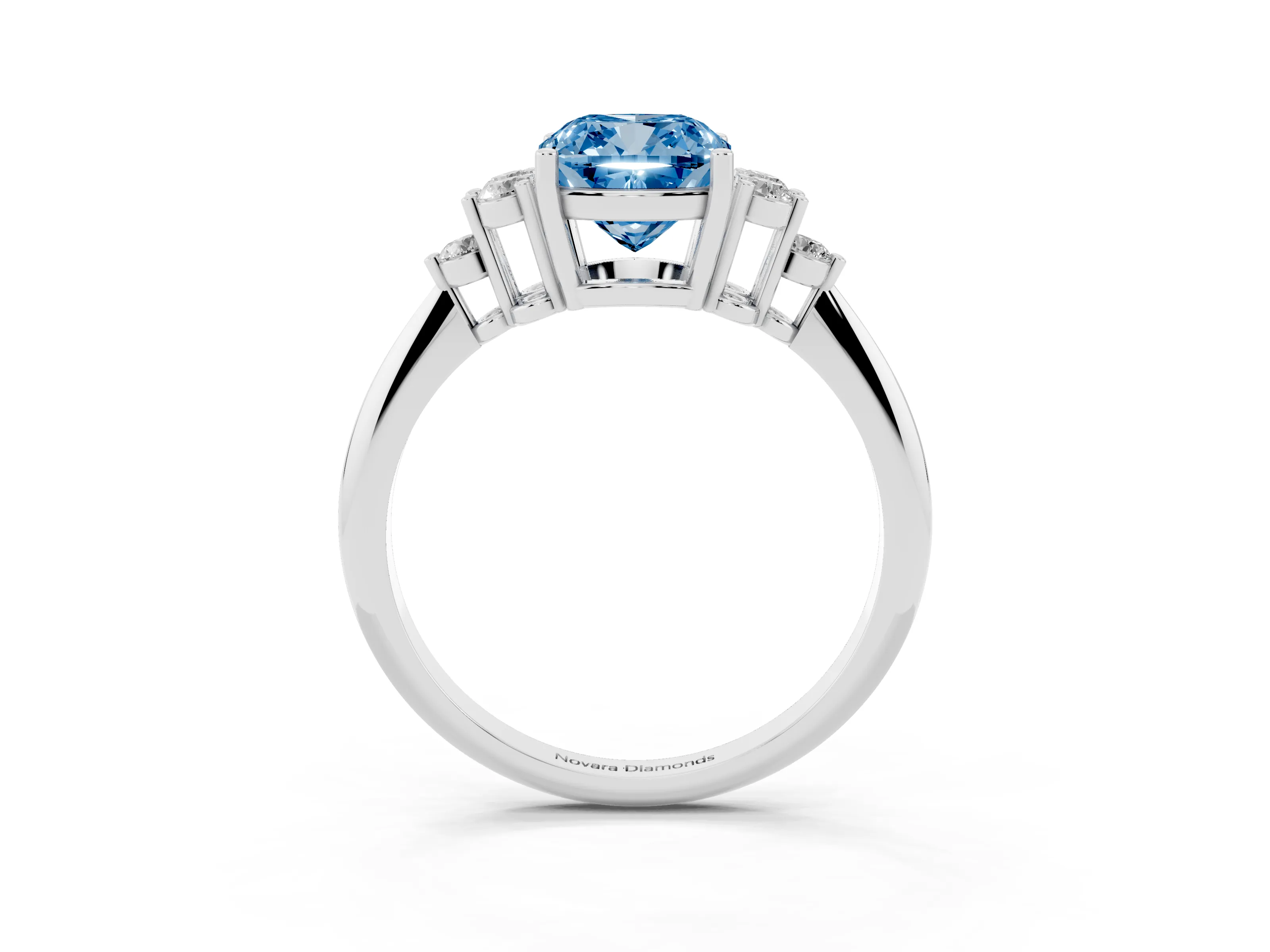 Fancy Blue Cushion Cut Diamond Cluster Ring Set in White gold with Plain Band and Prong Setting