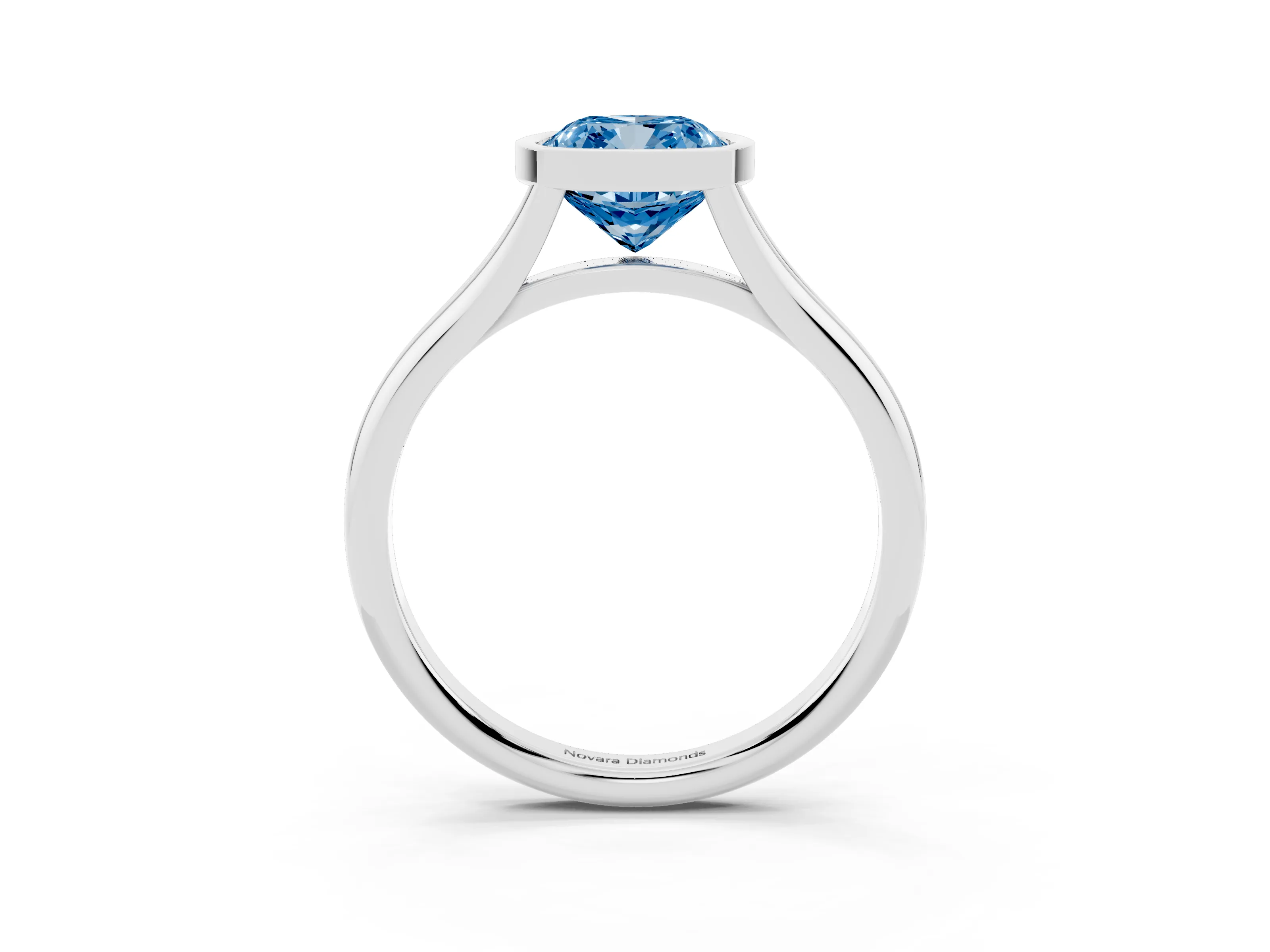 Fancy Blue Bezel Set Cushion Cut Diamond Solitaire Ring Set in Silver with Tapered Band