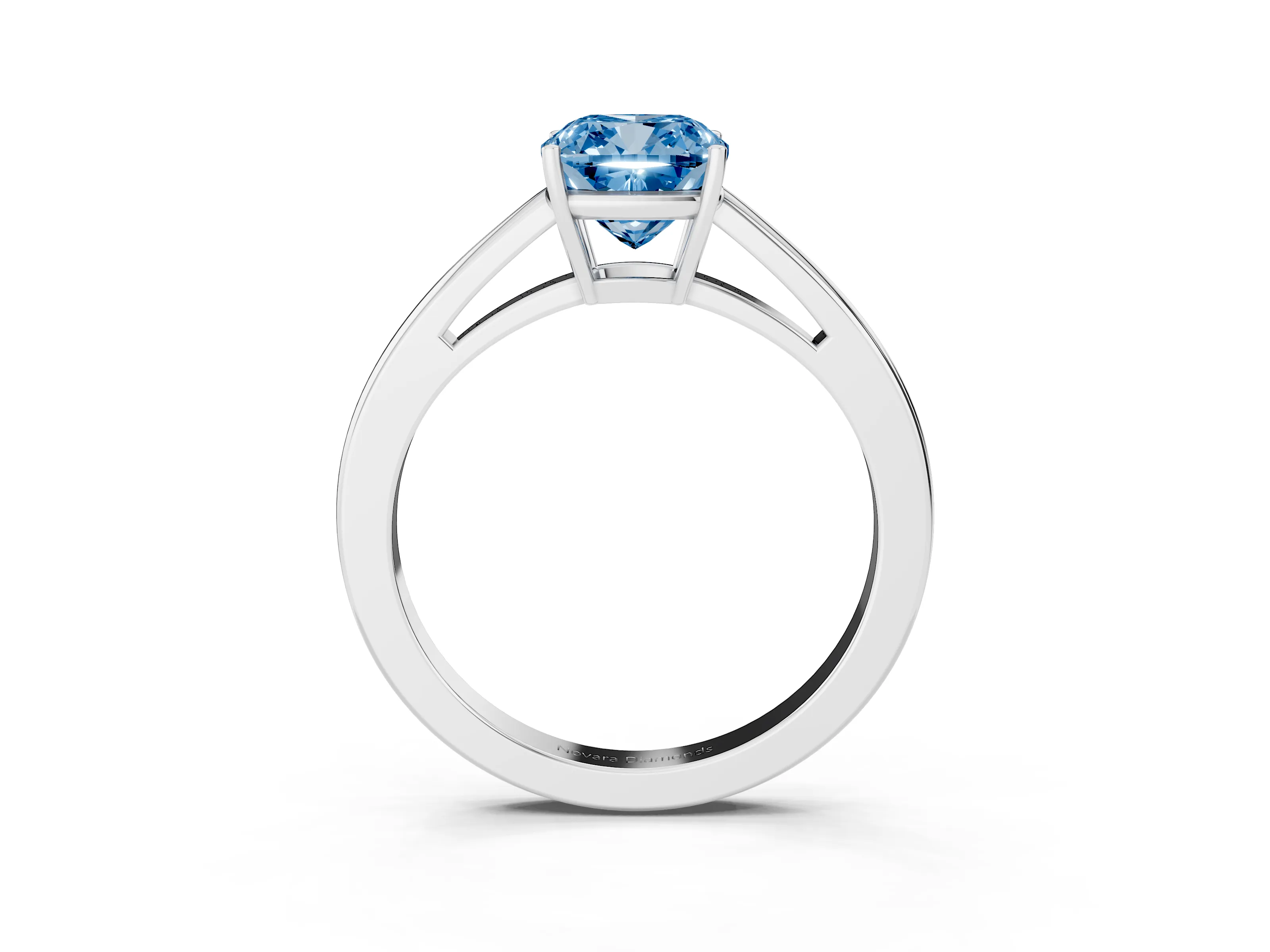 Fancy Blue Cushion Cut Diamond Solitaire Ring Set in Silver with Split Shank and Prong Setting